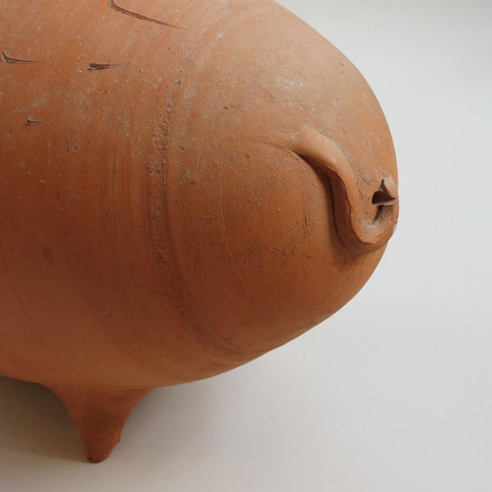 Hand-Crafted 1970s Mid Century Very Large Terracotta Handmade Money Box Pig For Sale