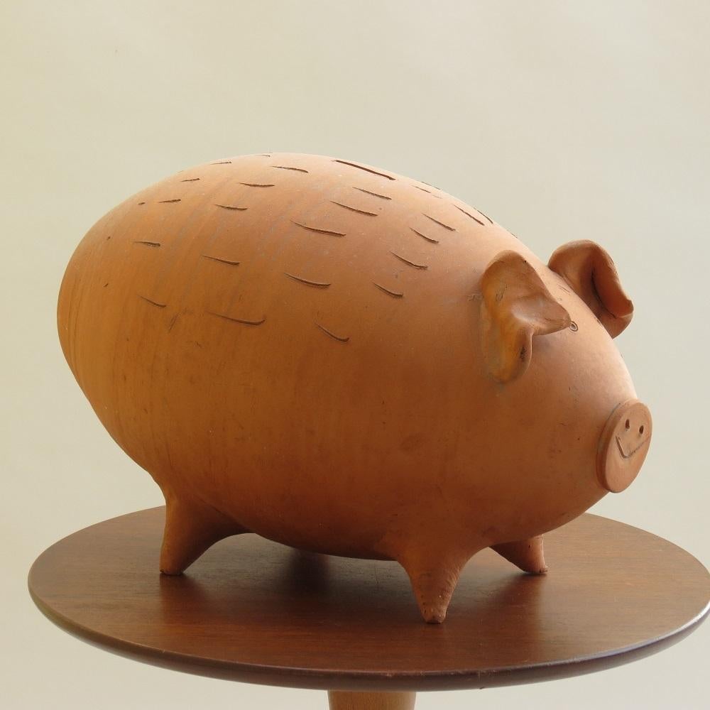 1970s Mid Century Very Large Terracotta Handmade Money Box Pig In Good Condition For Sale In Stow on the Wold, GB