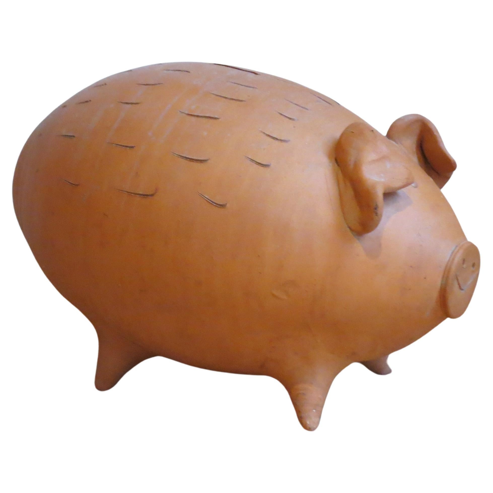 1970s Mid Century Very Large Terracotta Handmade Money Box Pig For Sale