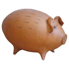 Retro 1970s Mid Century Very Large Terracotta Handmade Money Box Pig