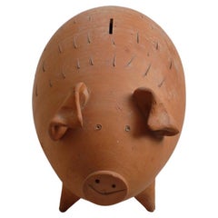 1970s Mid Century Very Large Terracotta Handmade Money Box Pig
