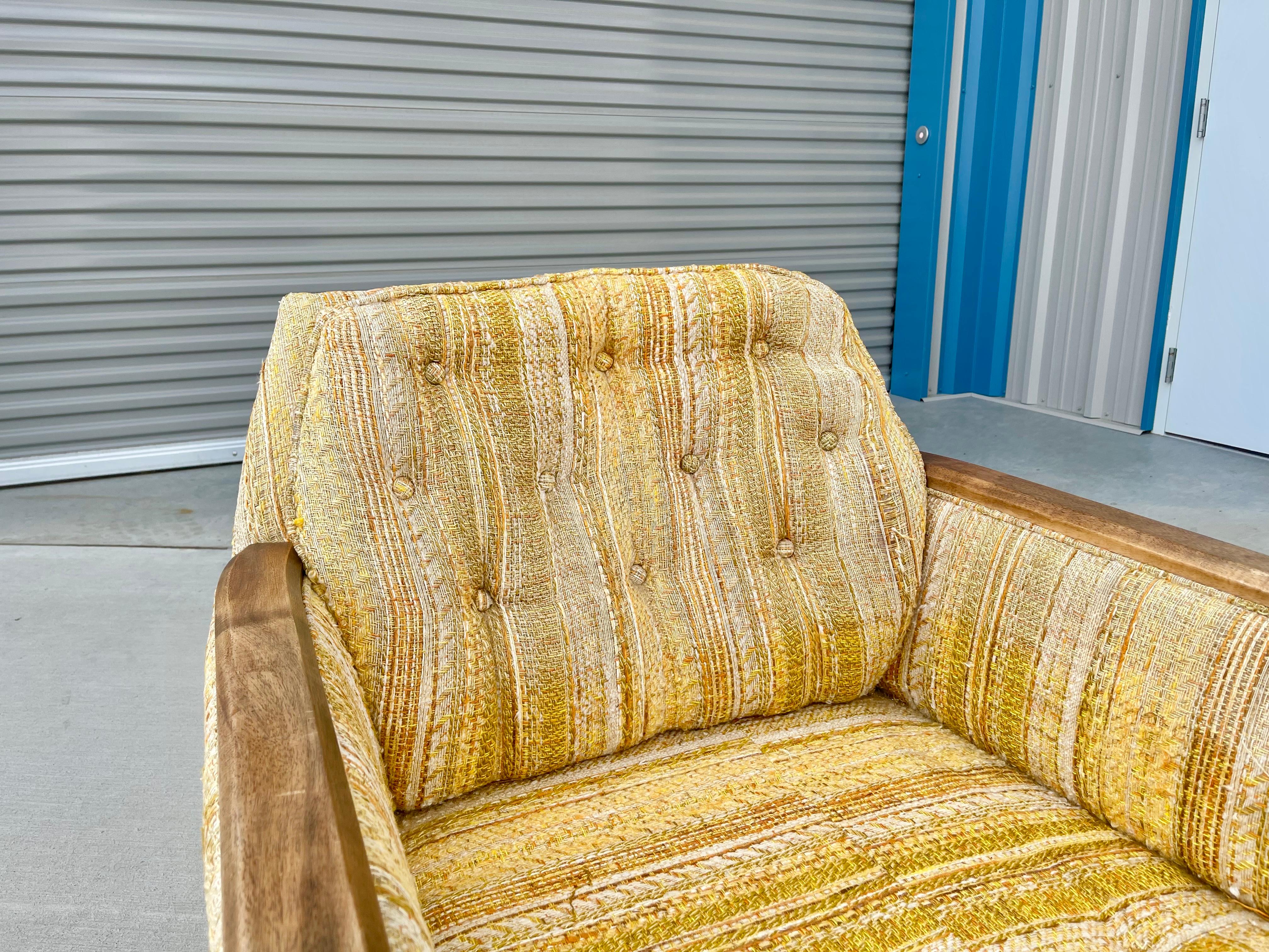 Fabric 1970s Mid Century Walnut Armchair For Sale
