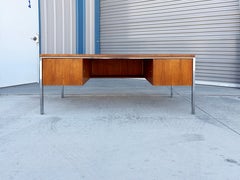 1970s Mid Century Walnut Executive Desk Styled After Knoll