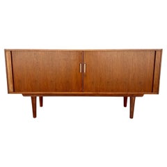 1970s Mid-Century Walnut Tambour Door Credenza