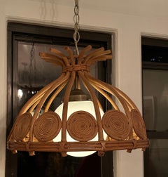 1970s Mid Century Wicker Hanging Lamp Pendant