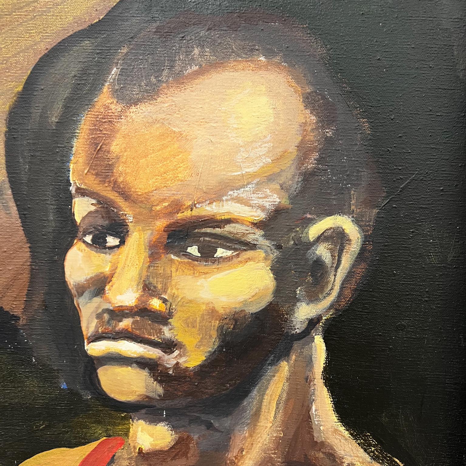 1970s Midcentury Art African Portrait Oil on Canvas Painting For Sale