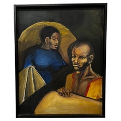 1970s Midcentury Art African Portrait Oil on Canvas Painting
