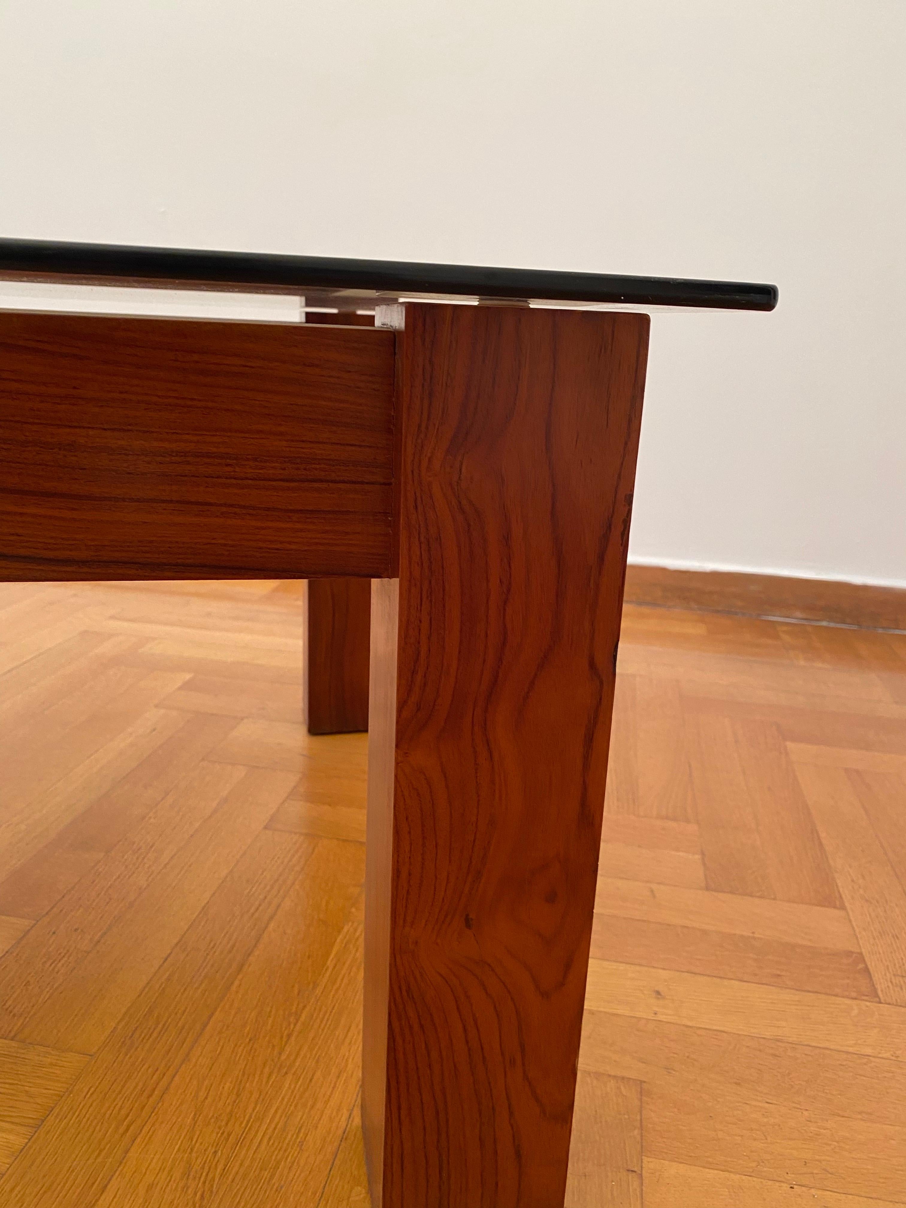 1970s MidCentury Brutalist Smoked Glass Rectangular Coffee Table For Sale 4