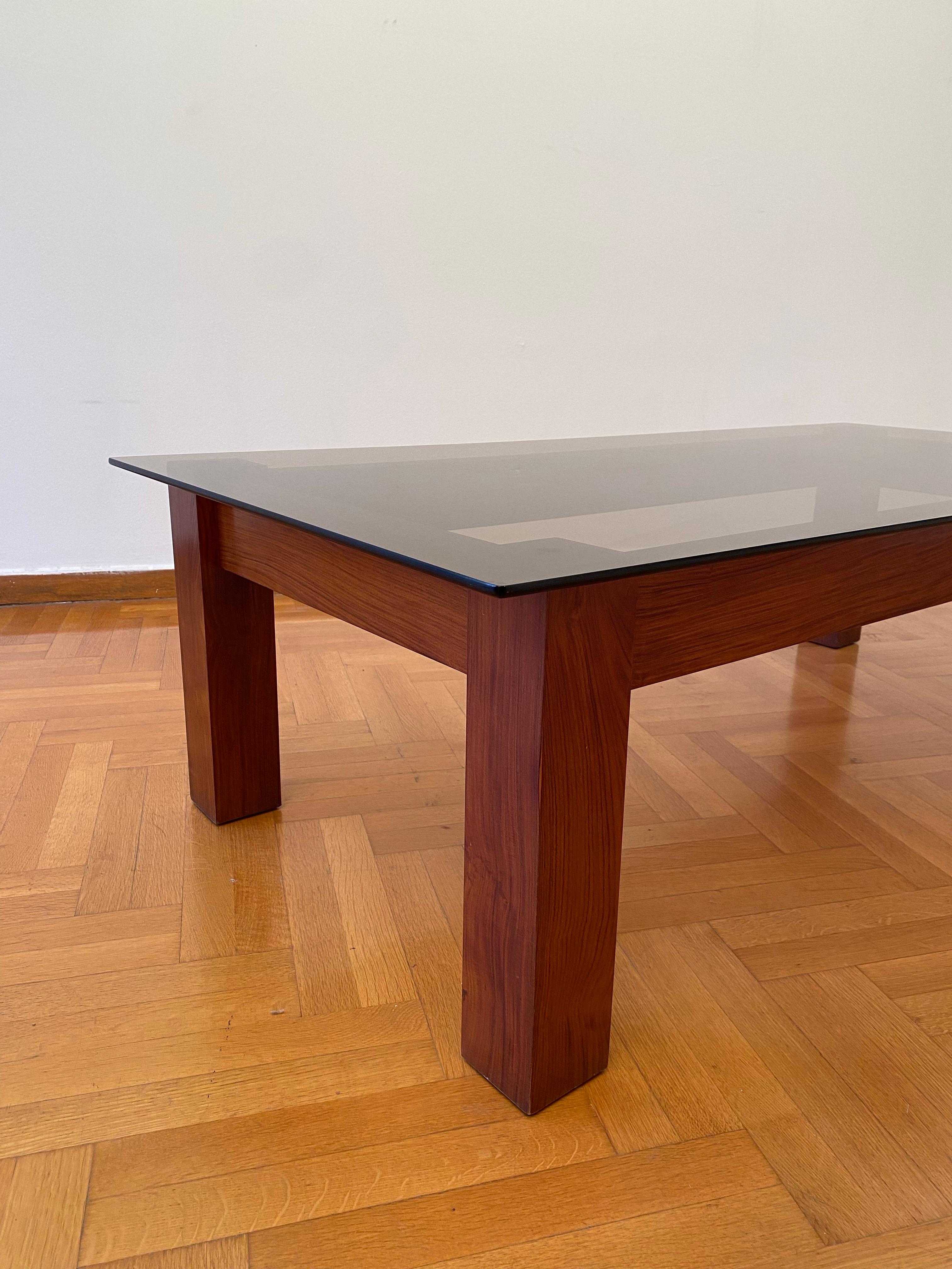 1970s MidCentury Brutalist Smoked Glass Rectangular Coffee Table For Sale 5