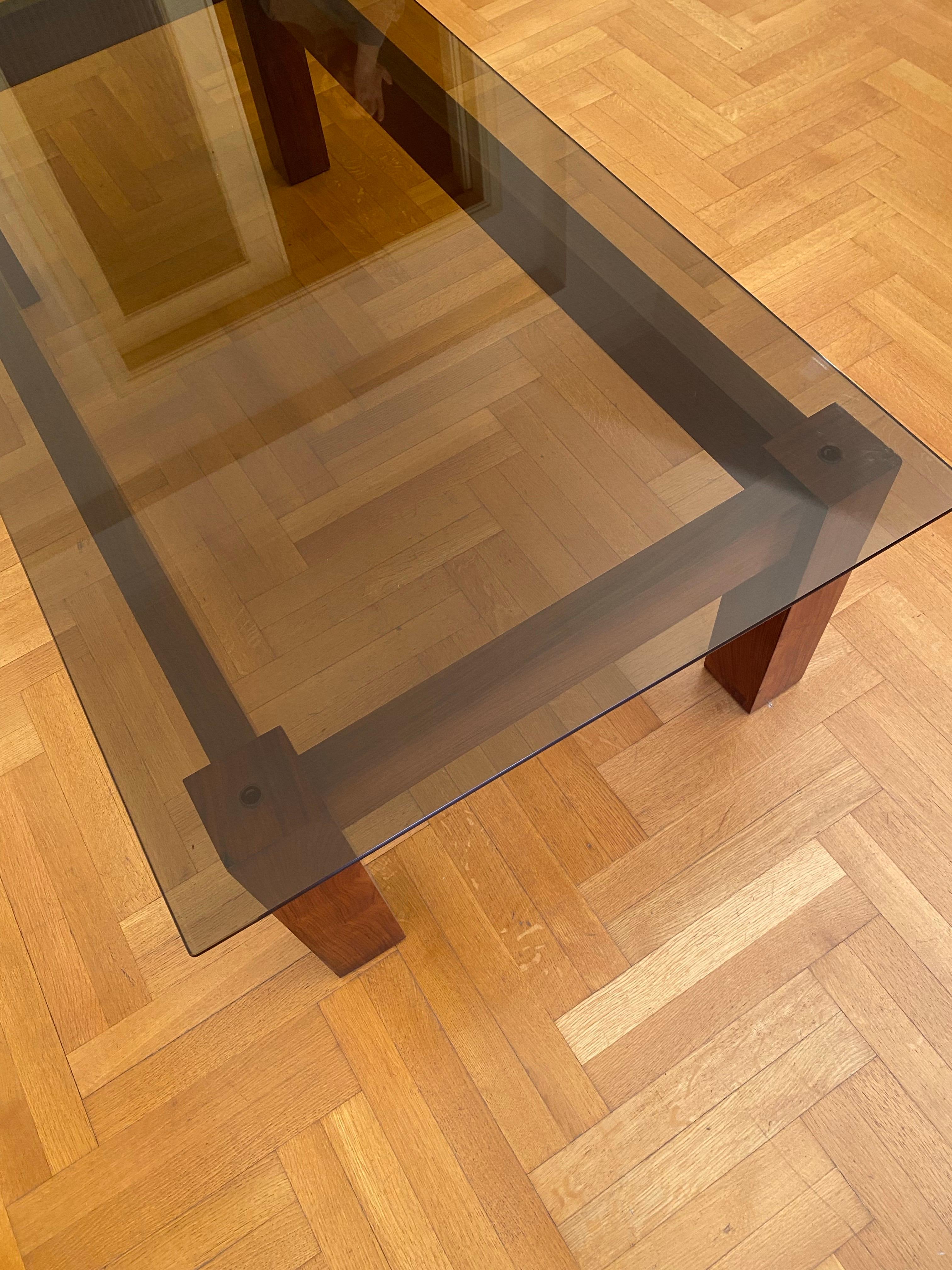 1970s MidCentury Brutalist Smoked Glass Rectangular Coffee Table For Sale 6