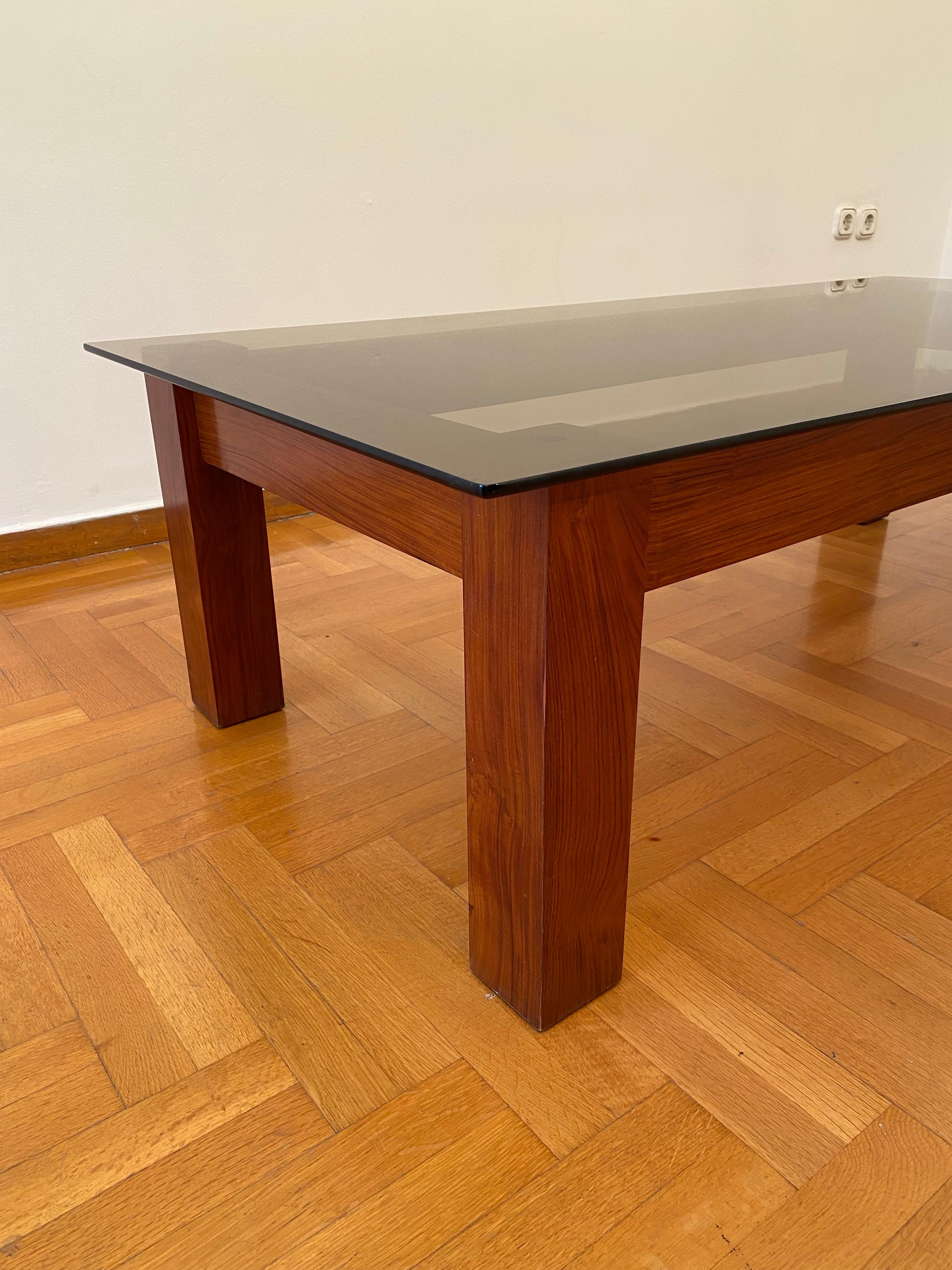 1970s MidCentury Brutalist Smoked Glass Rectangular Coffee Table For Sale 7