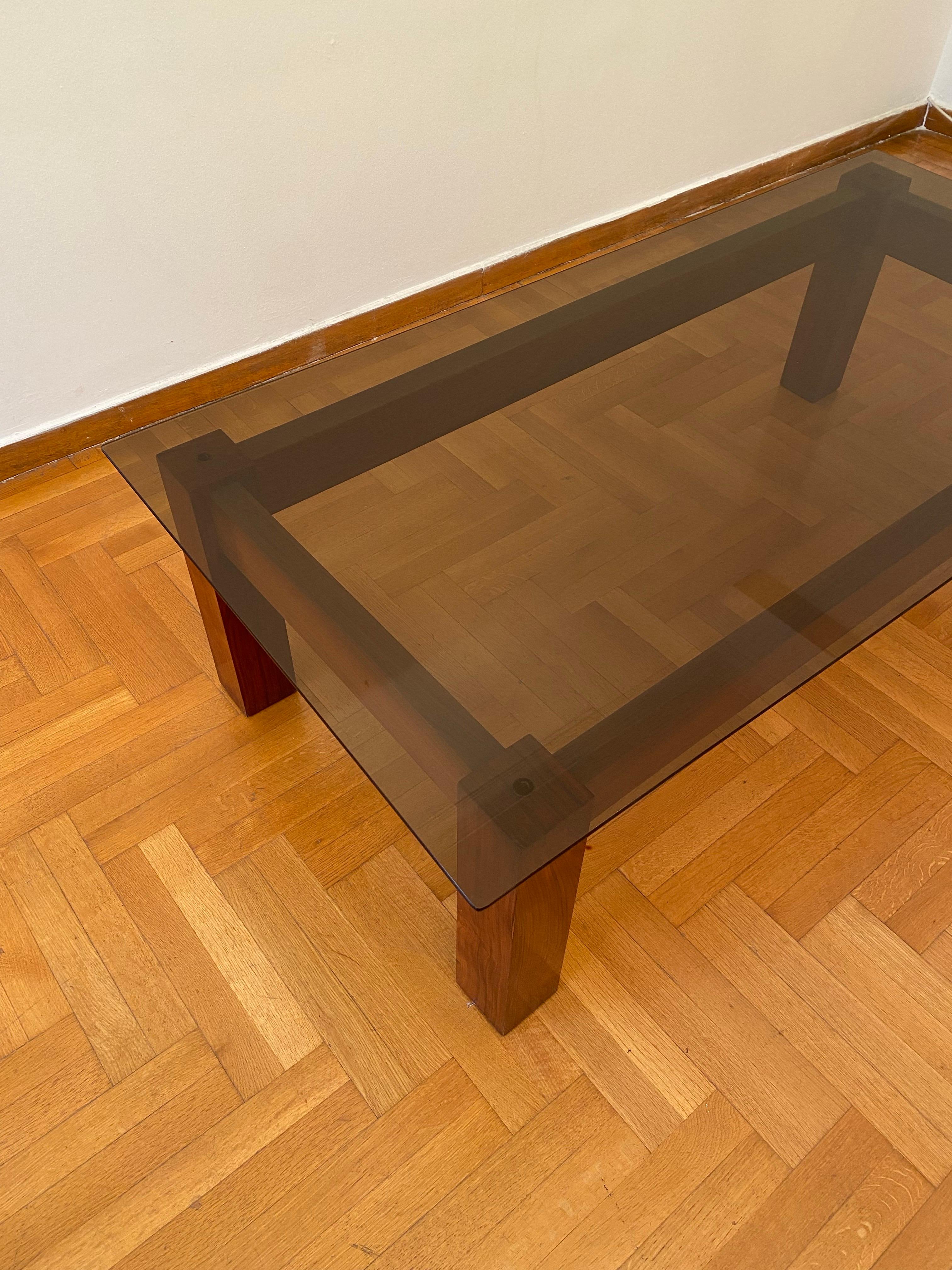 1970s MidCentury Brutalist Smoked Glass Rectangular Coffee Table For Sale 2