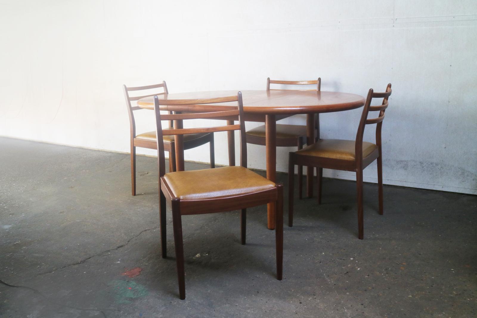 Mid-Century Modern 1970s Midcentury Danish Table and Four G Plan Dining Chairs For Sale