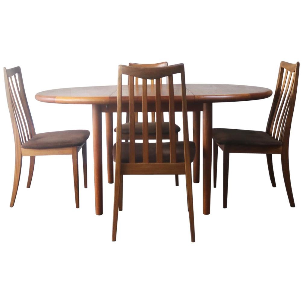 1970s Midcentury Danish Table and Total of Six G Plan Dining Chairs For Sale