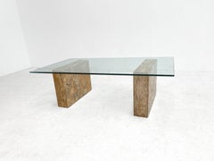 1970's Midcentury Glass and Marble Coffee Table