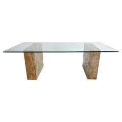 1970's Midcentury Glass and Marble Coffee Table