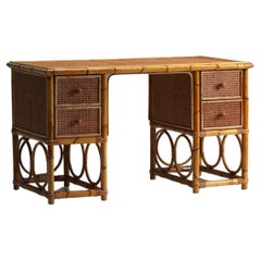 1970s Mid-Century Modern Bamboo and Rattan Desk in French Riviera Style