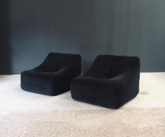 1970's Midcentury Modern French Design Corduroy Lounge Chair Set