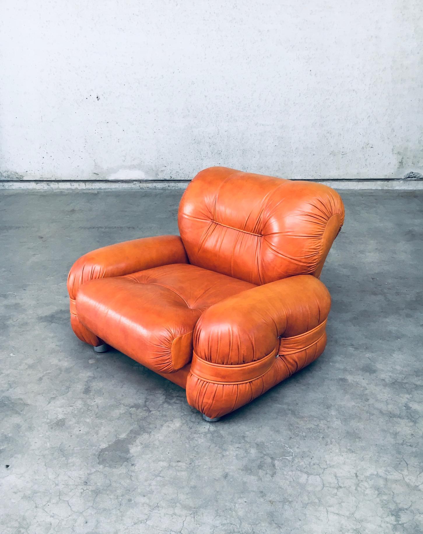 1970's Midcentury Modern Italian Design Leather Lounge Chair Set For Sale 6