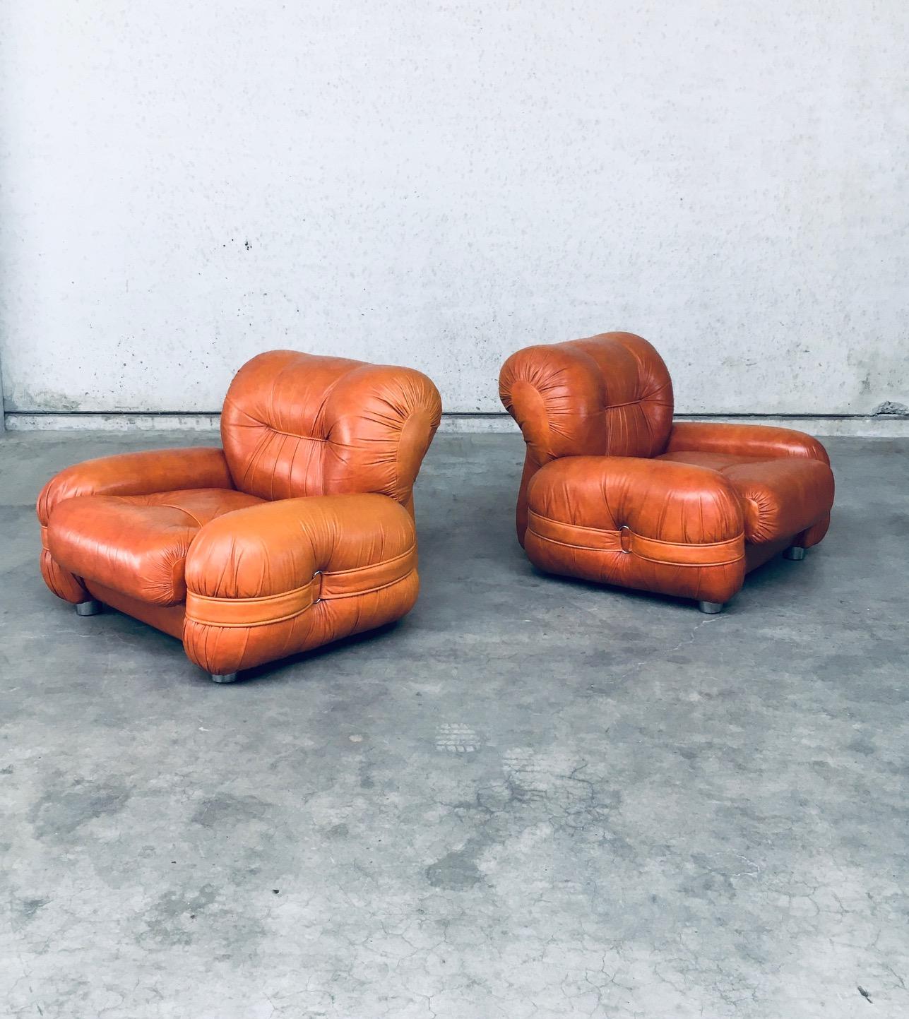 Late 20th Century 1970's Midcentury Modern Italian Design Leather Lounge Chair Set For Sale