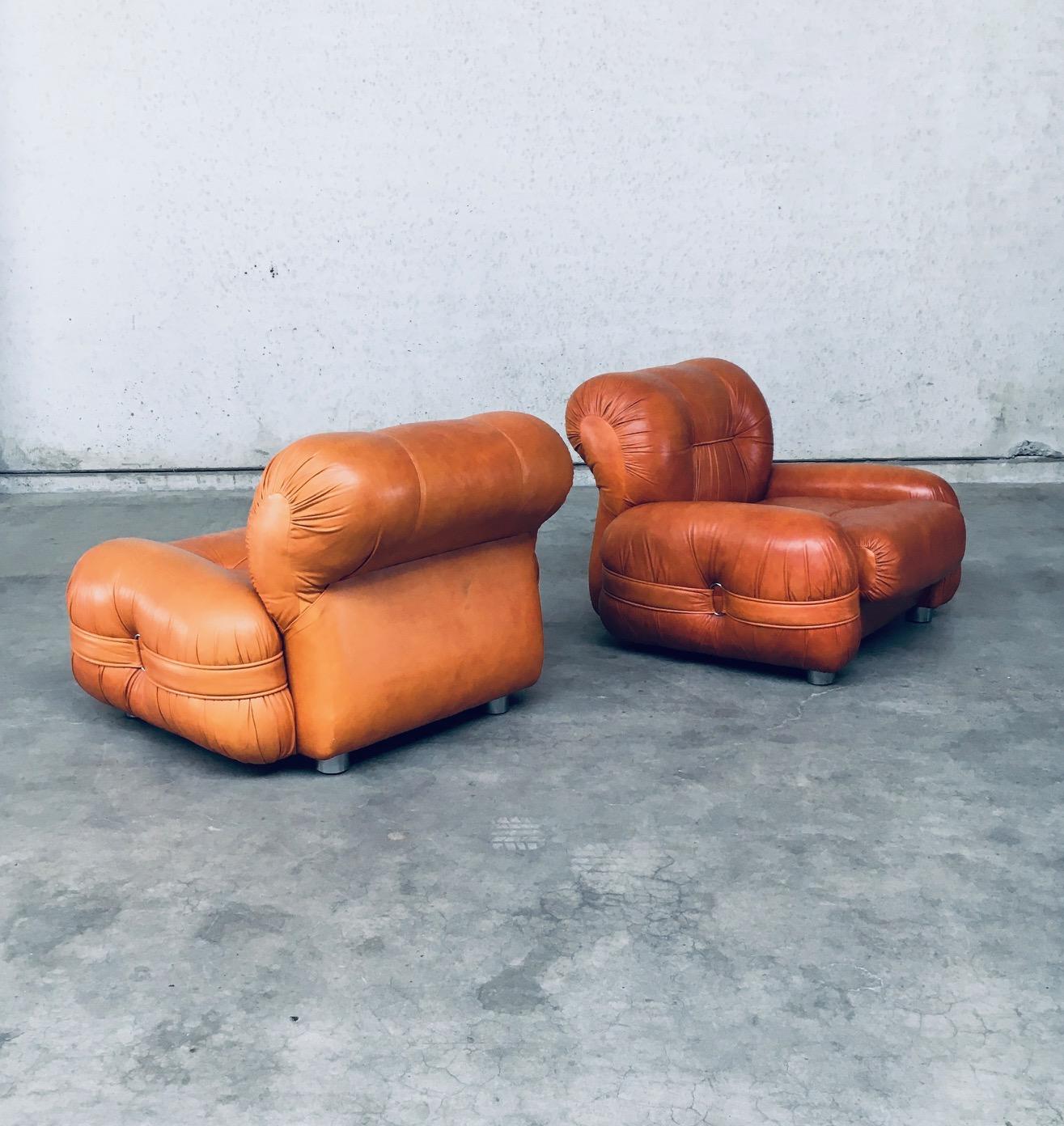 1970's Midcentury Modern Italian Design Leather Lounge Chair Set For Sale 1