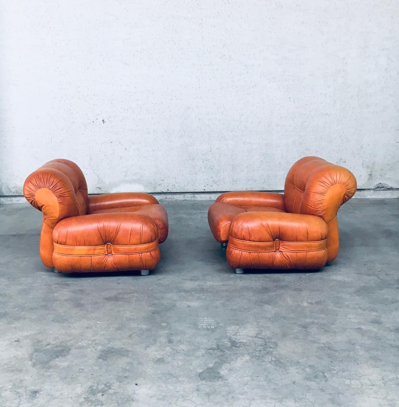 1970's Midcentury Modern Italian Design Leather Lounge Chair Set For Sale 2