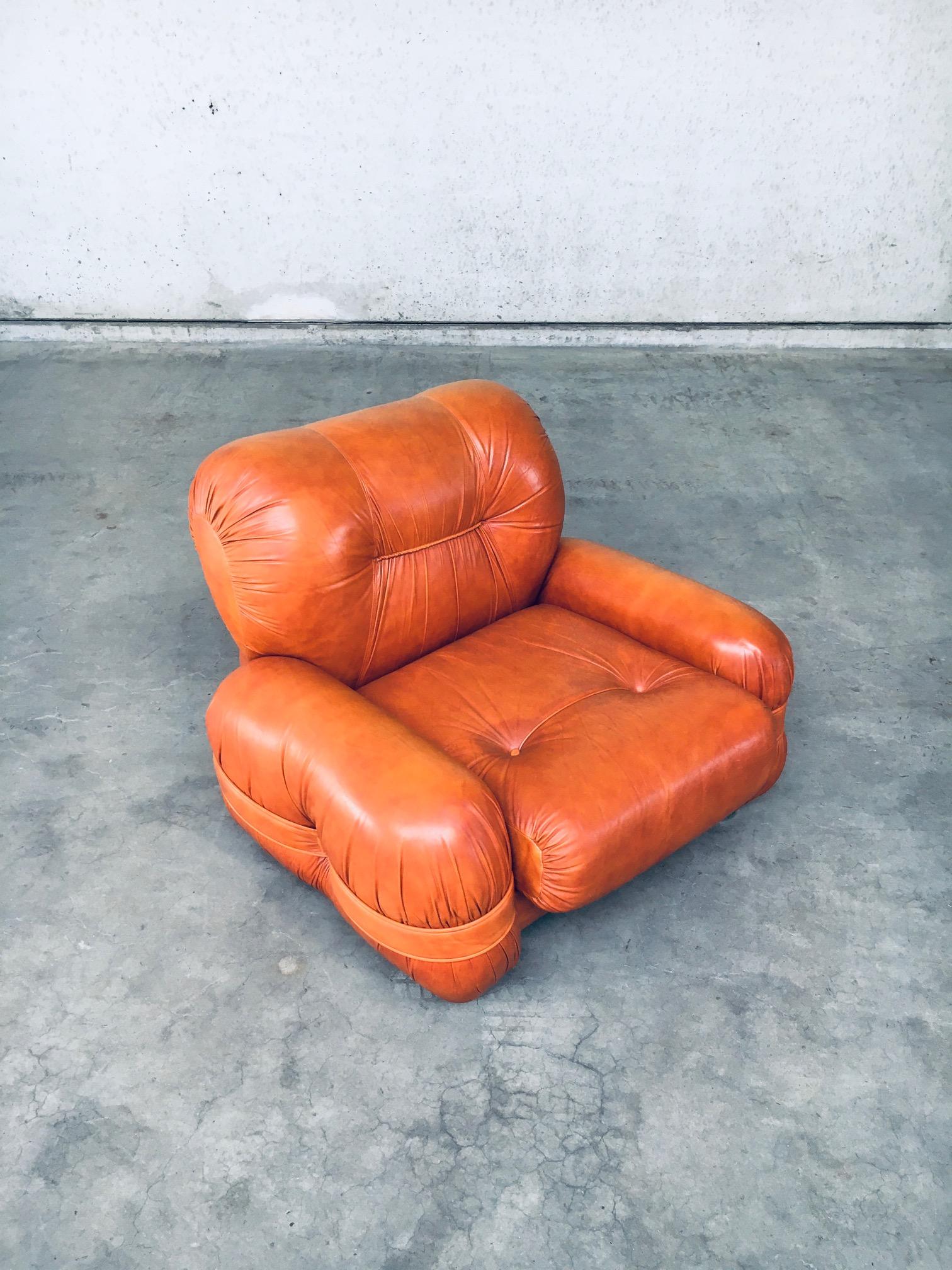 1970's Midcentury Modern Italian Design Leather Lounge Chair Set For Sale 4