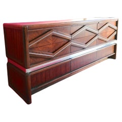 1970s Mid-Century Pulaski Walnut & Chrome Sideboard with Brutalist Influences