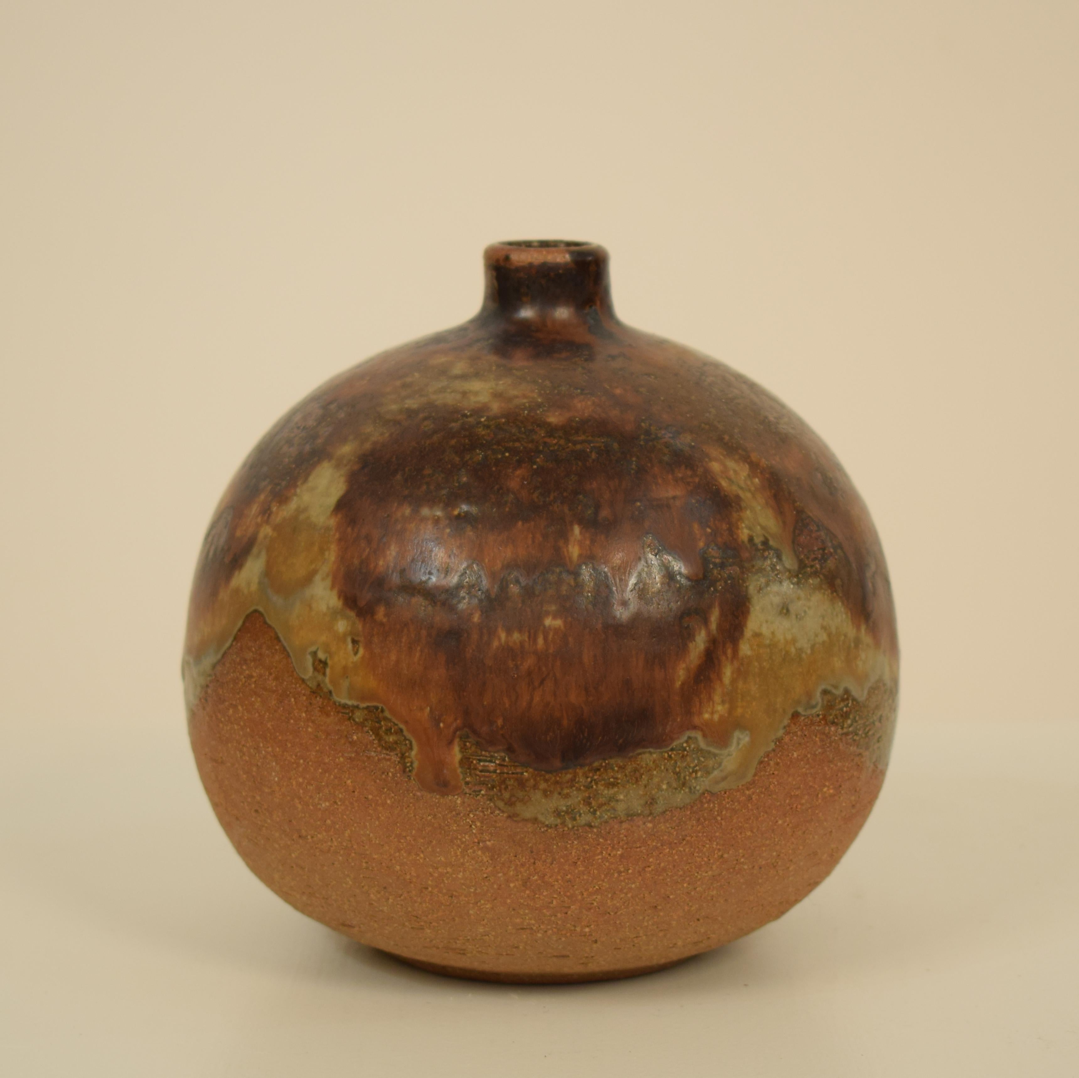 1970s Midcentury Scandinavian Brown / Orange Ceramic Vase / Amphora, Denmark 1