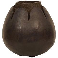 1970s Midcentury Scandinavian Stoneware Black Vase / Amphora, Denmark