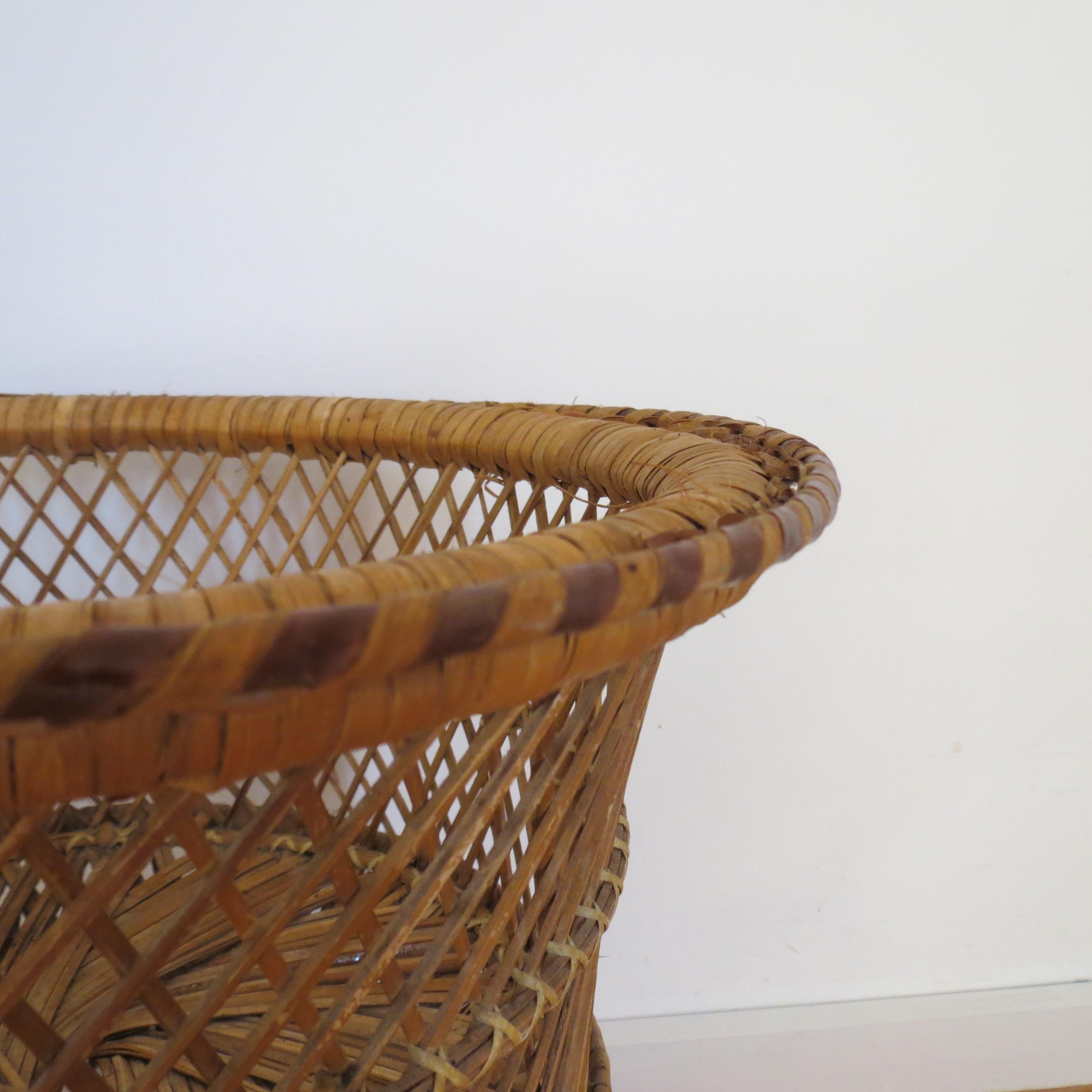 Bohemian 1970s Midcentury Wicker Plant Pot Stand