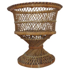 Retro 1970s Midcentury Wicker Plant Pot Stand