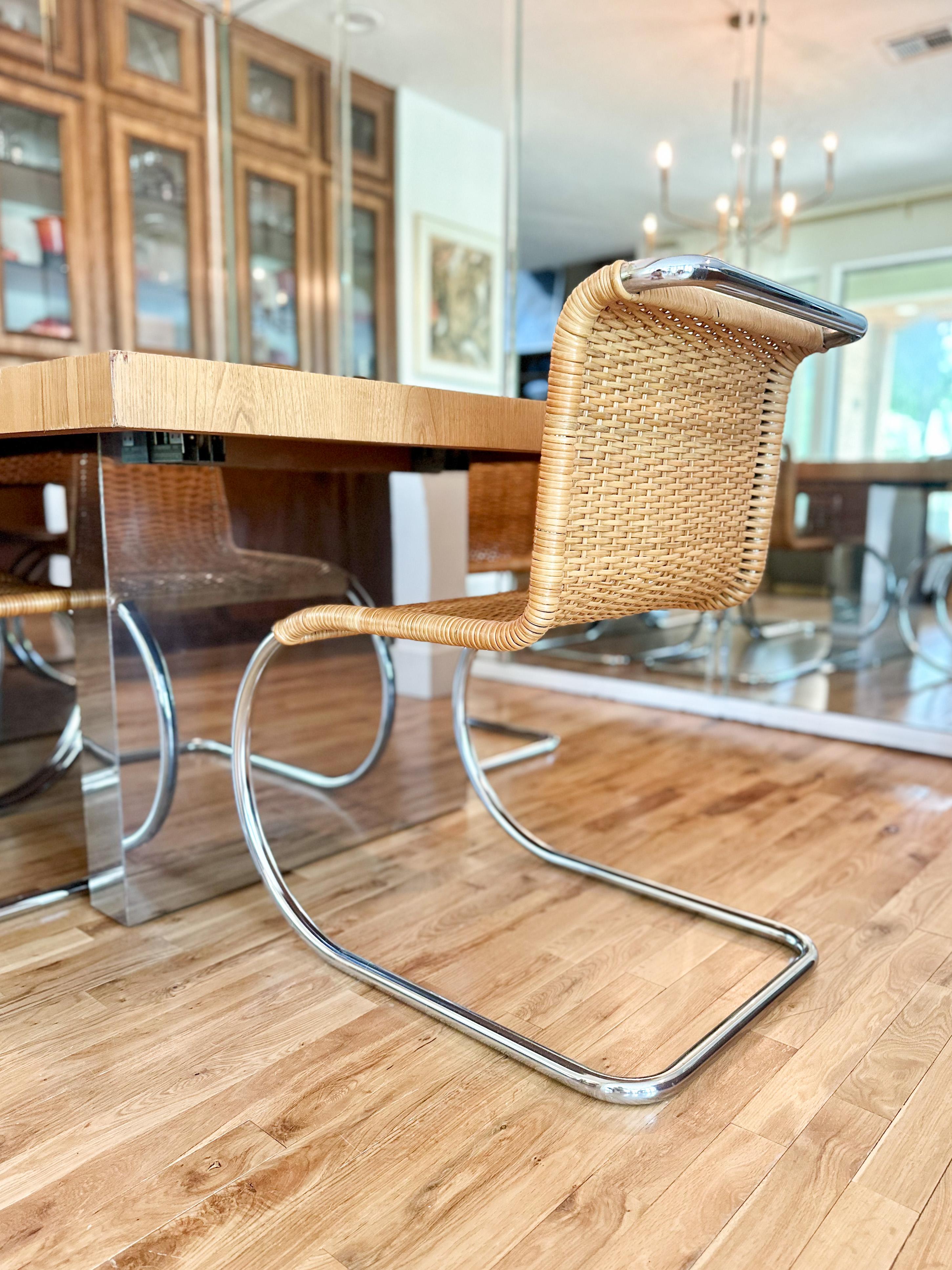 1970s Mies Van Der Rohe for Knoll Rattan Mr10 Dining Chairs 3