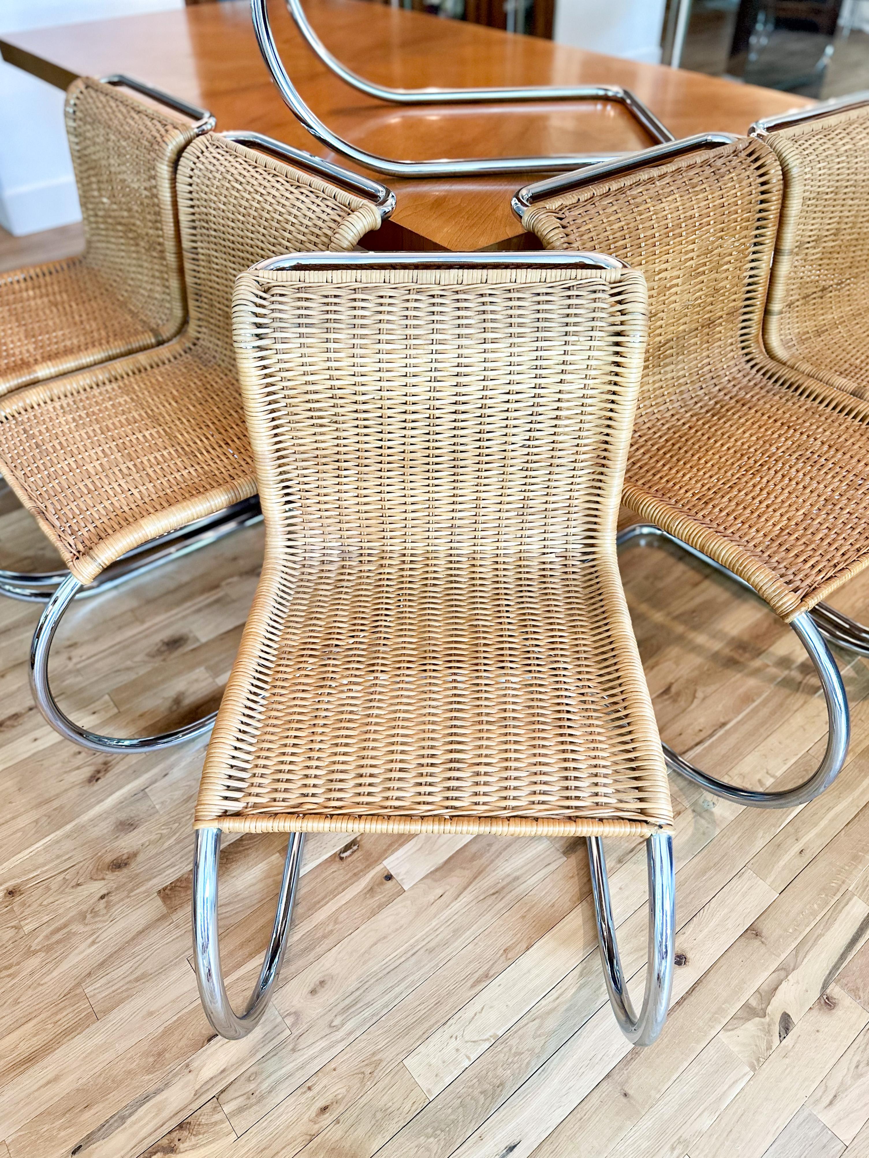 1970s Mies Van Der Rohe for Knoll Rattan Mr10 Dining Chairs 5