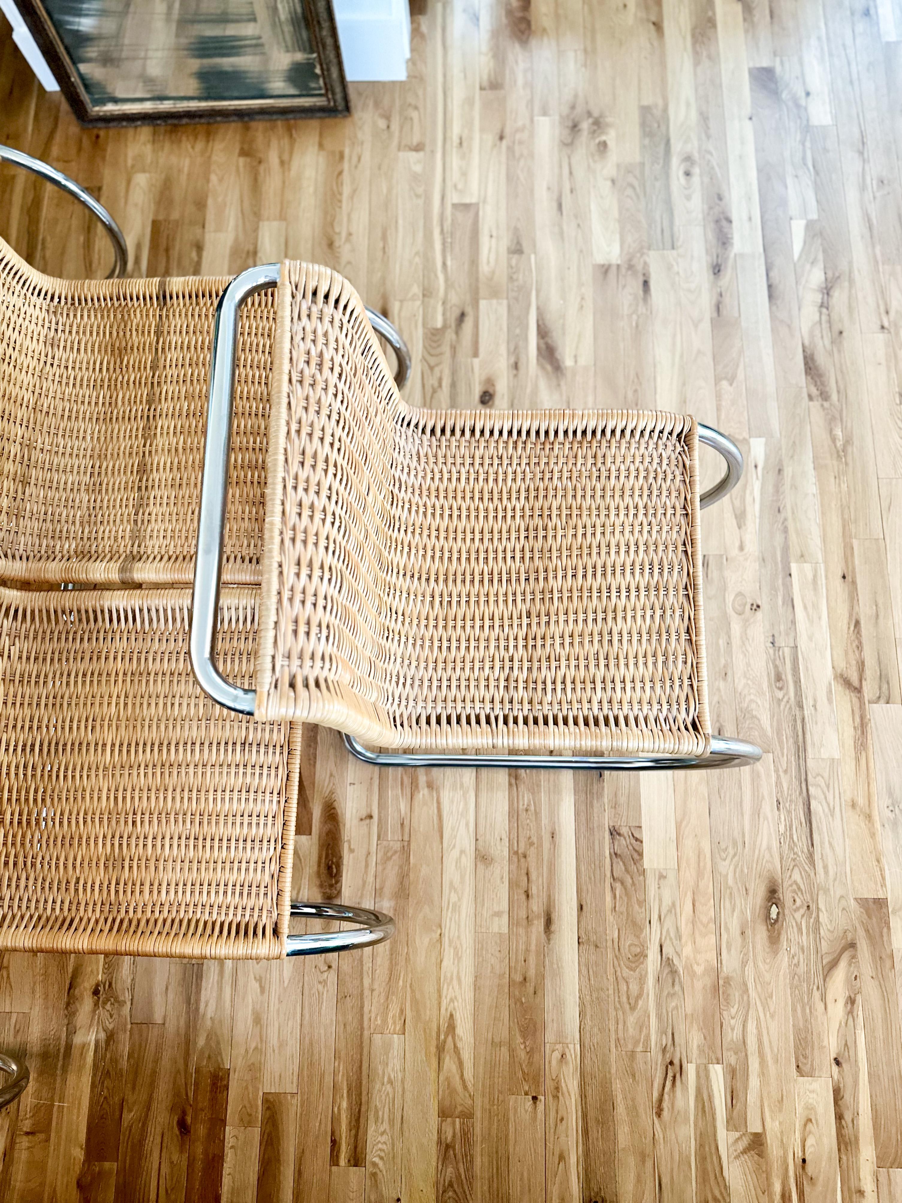 Bauhaus 1970s Mies Van Der Rohe for Knoll Rattan Mr10 Dining Chairs