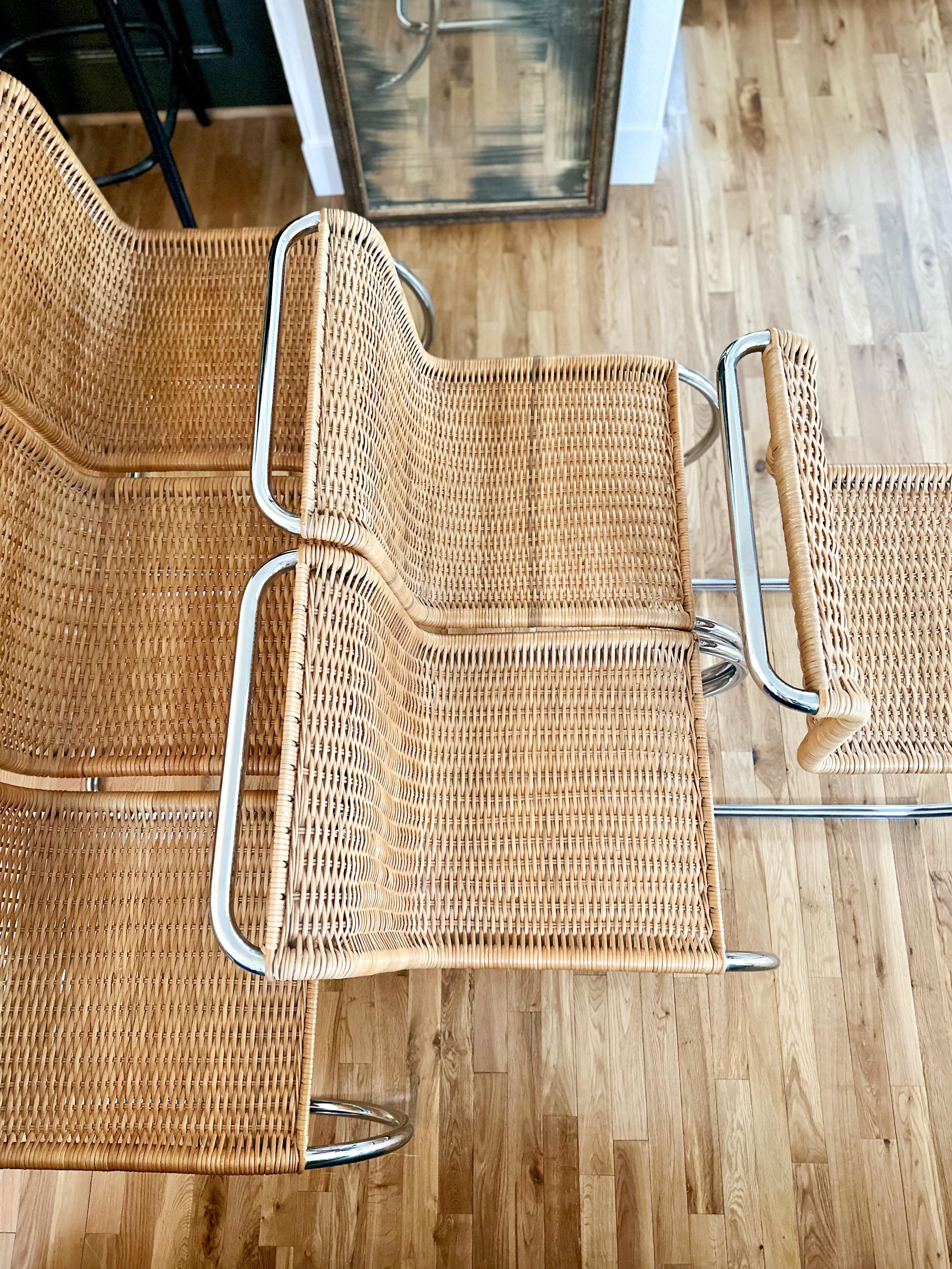 American 1970s Mies Van Der Rohe for Knoll Rattan Mr10 Dining Chairs