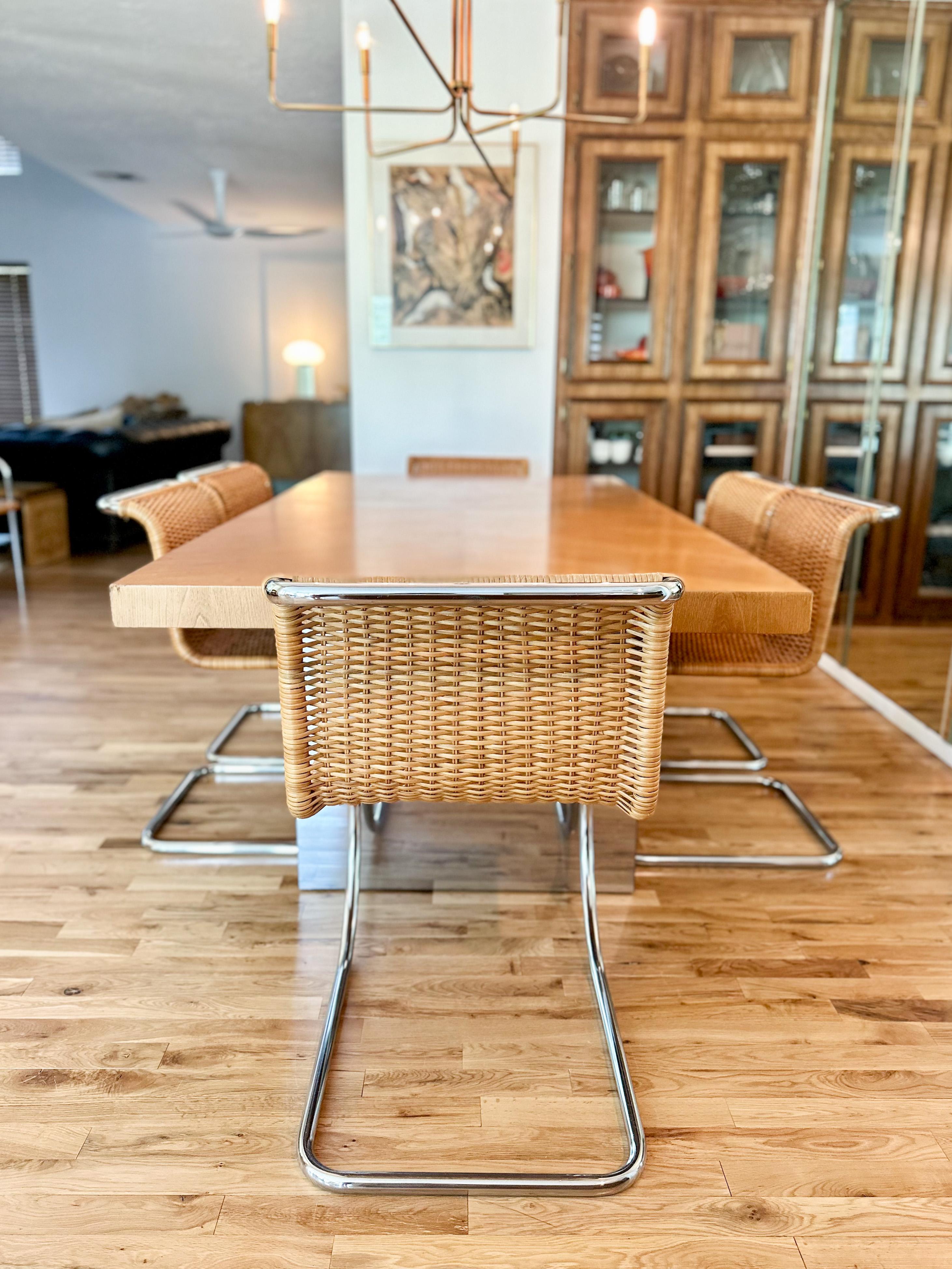 1970s Mies Van Der Rohe for Knoll Rattan Mr10 Dining Chairs 1