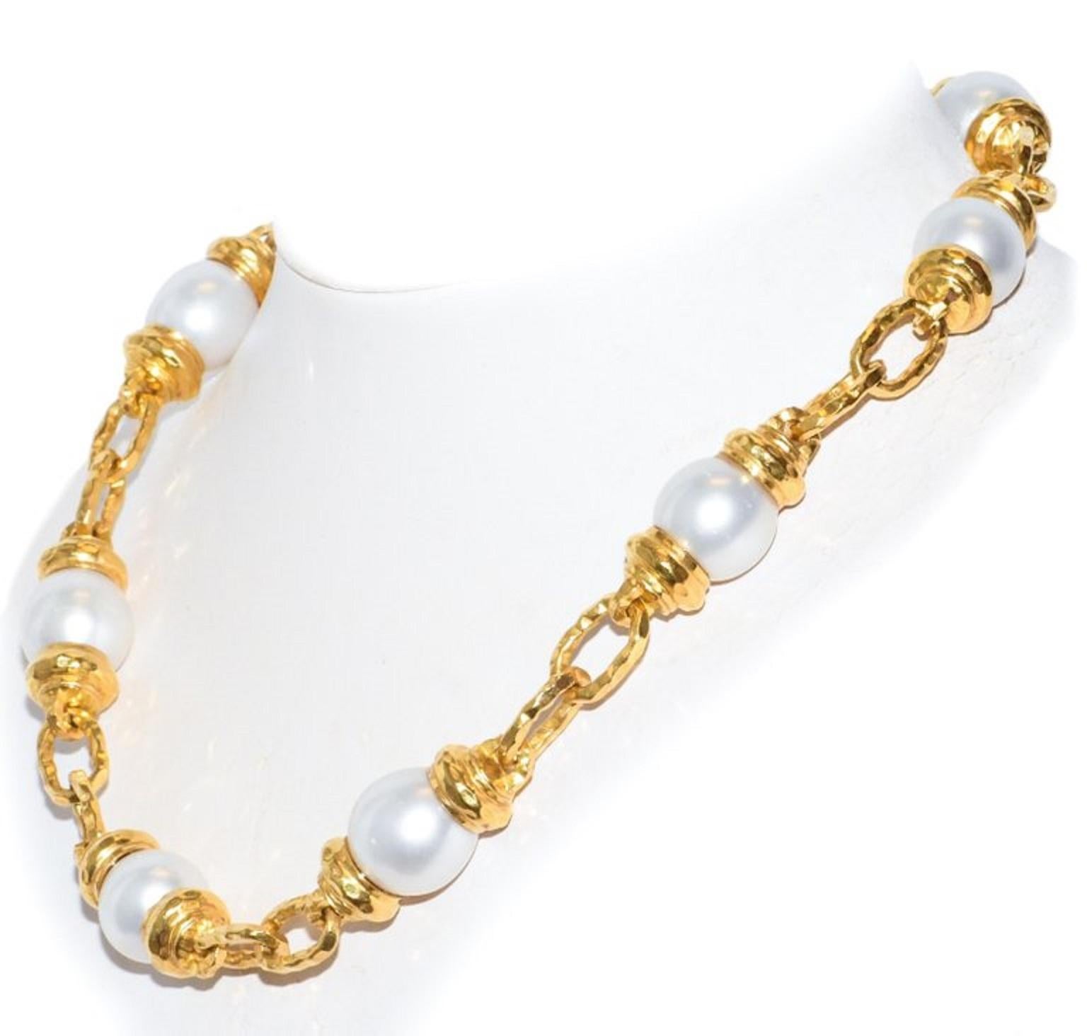 Migliore, Ltd. in Atlanta is famous for their hand fabricated creations.  This stunning one of a kind necklace is a prime example of their craft.  Featuring 8 South Sea pearls measure 14mm - 15.5mm with wonderful luster, this stunning piece weighs