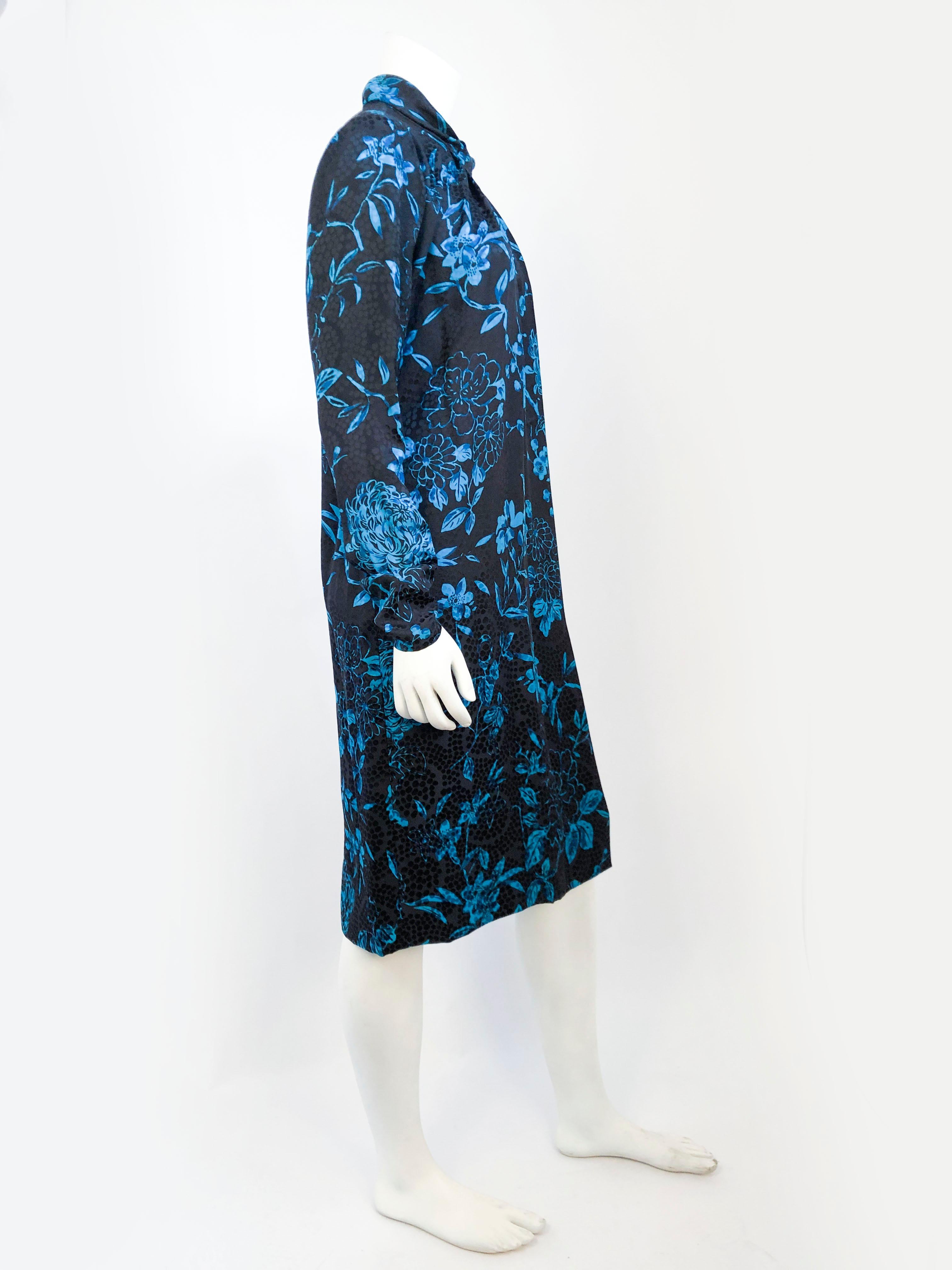 1970's Mila Schön Floral Printed Silk Jacquard Dress In Good Condition For Sale In San Francisco, CA
