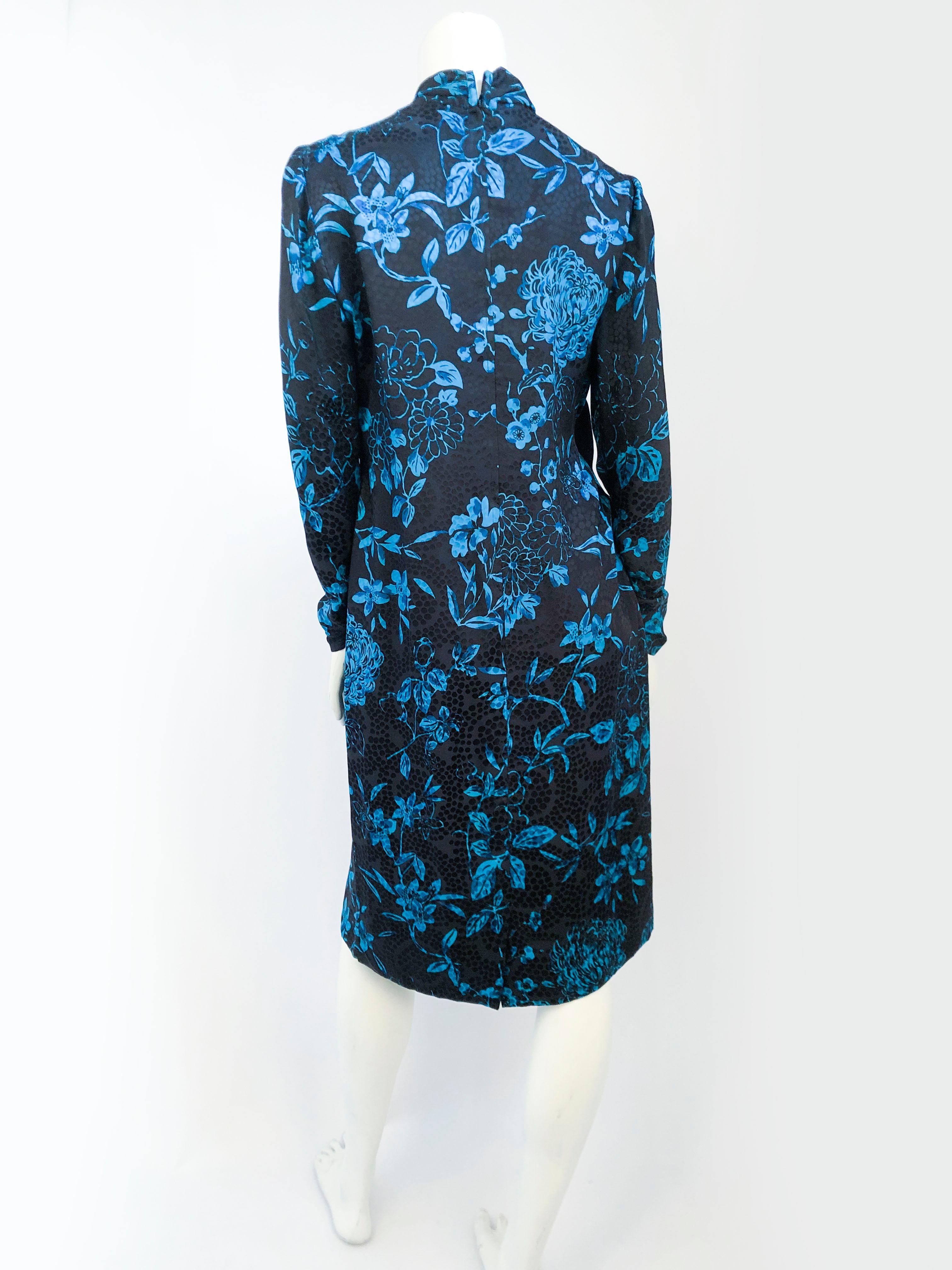 Women's 1970's Mila Schön Floral Printed Silk Jacquard Dress For Sale