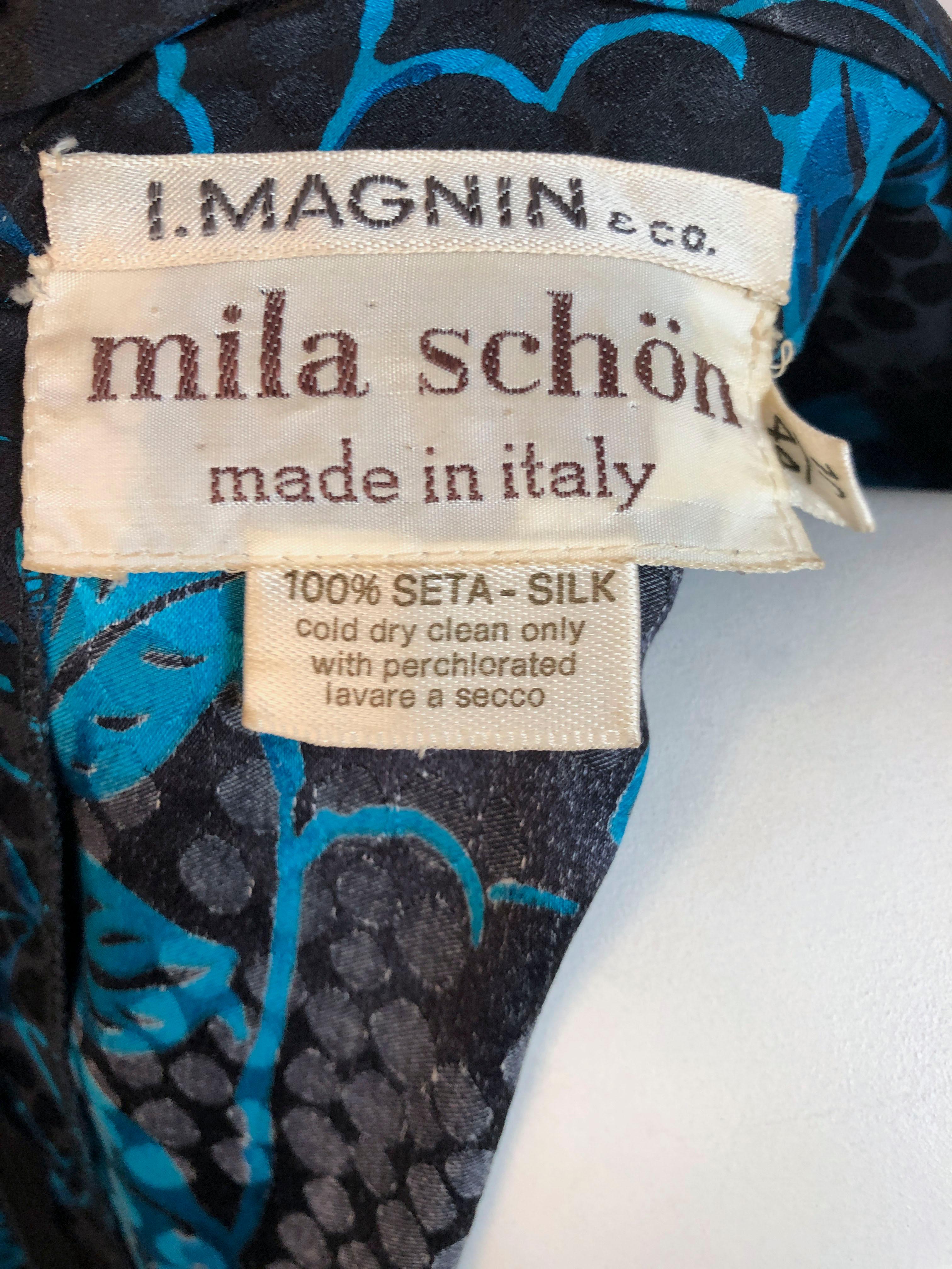 1970's Mila Schön Floral Printed Silk Jacquard Dress For Sale 1