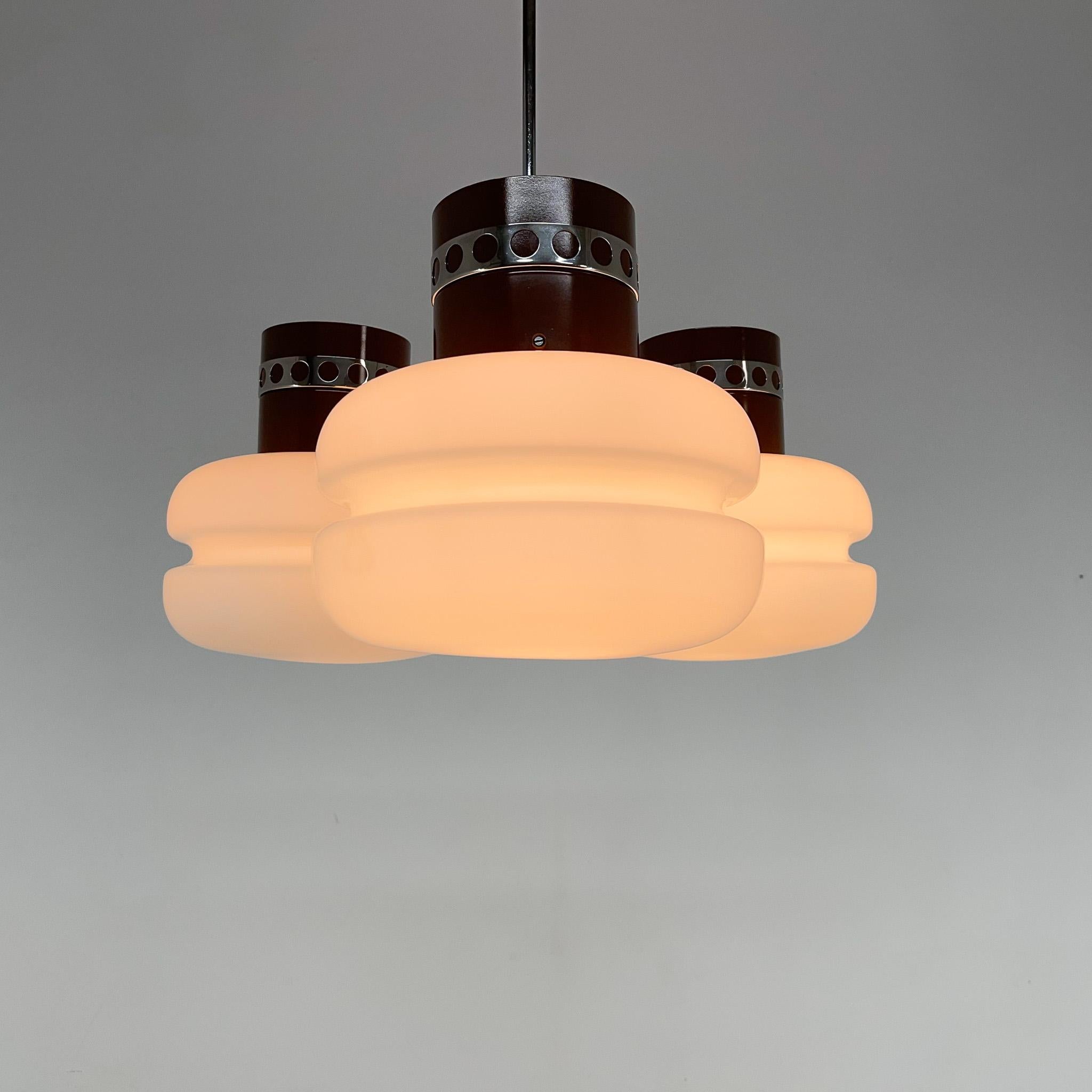 1970's Milk Glass and Metal Chandelier by Napako, Marked For Sale 1