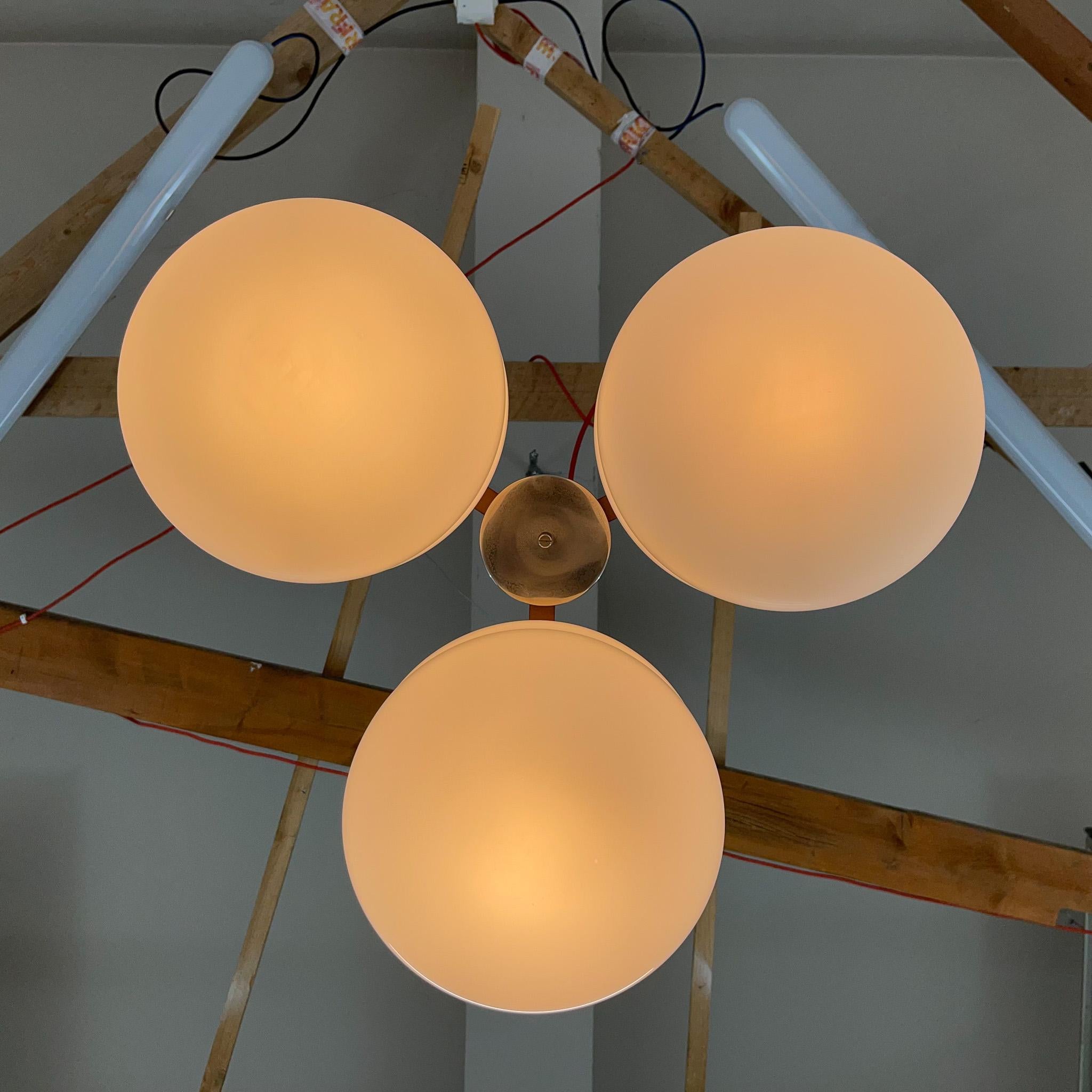 1970's Milk Glass and Metal Chandelier by Napako, Marked For Sale 2