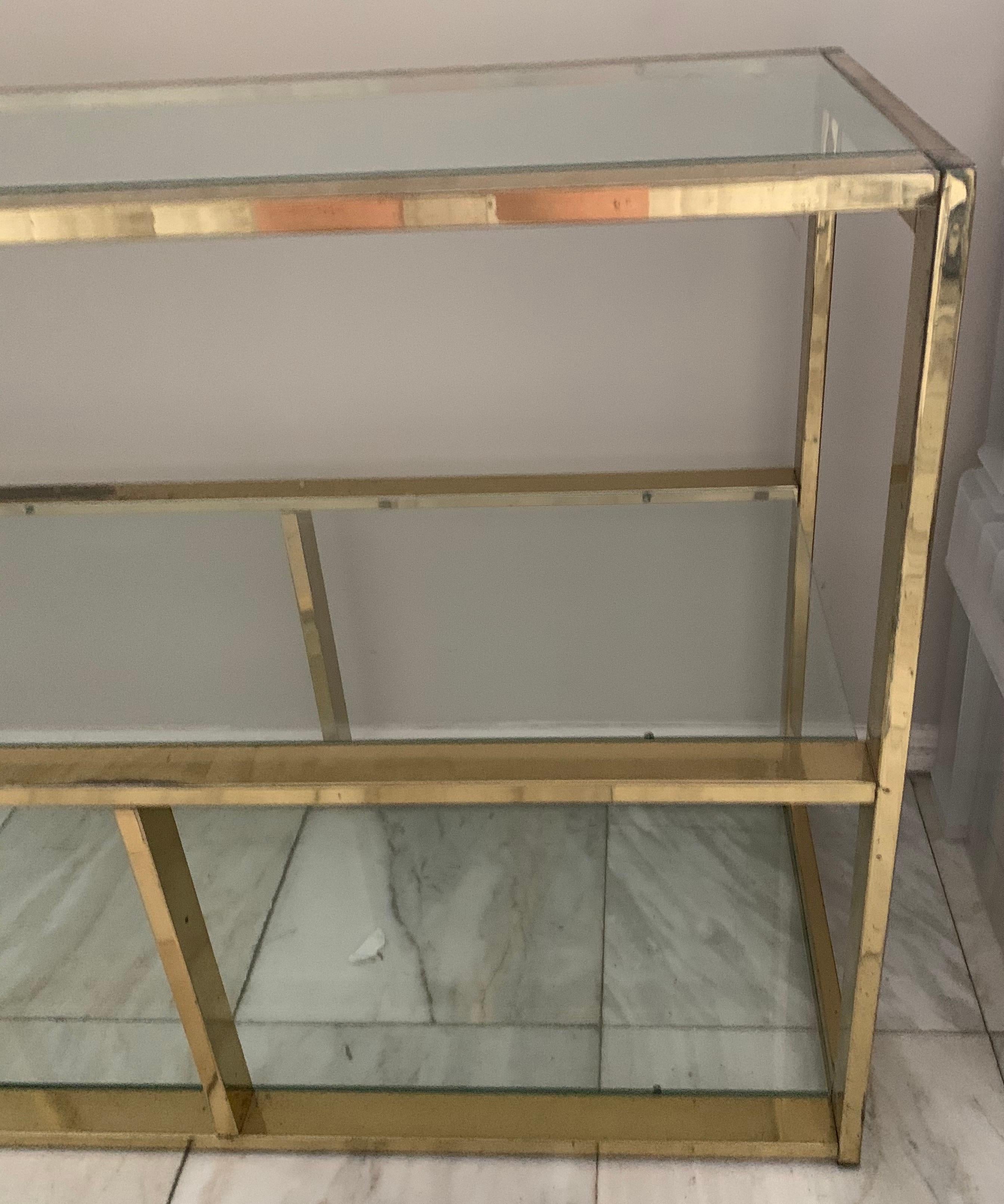Late 20th Century 1970s Milo Baughman Brass and Glass Low Bookcase