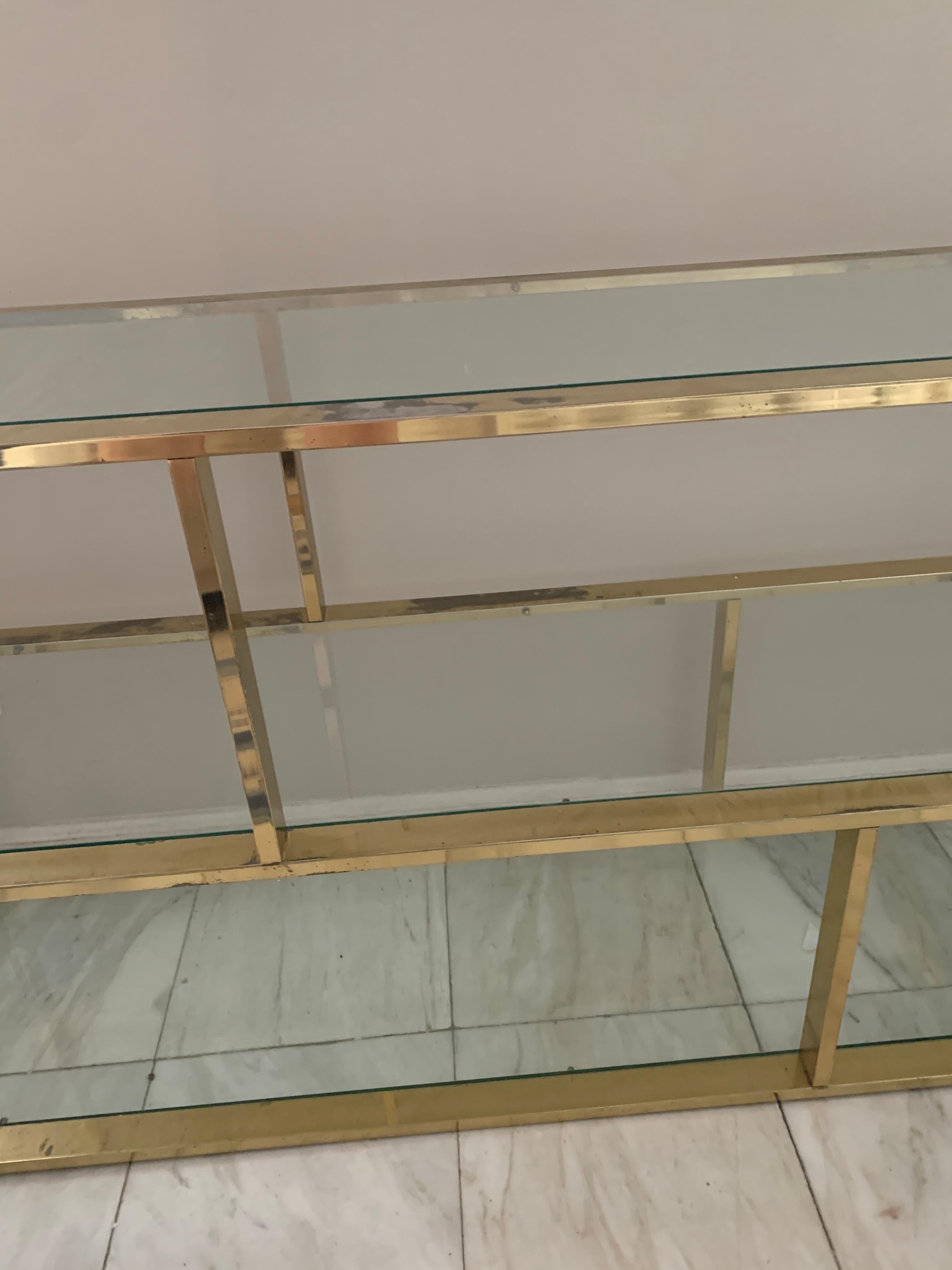 1970s Milo Baughman Brass and Glass Low Bookcase 1