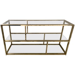 1970s Milo Baughman Brass and Glass Low Bookcase