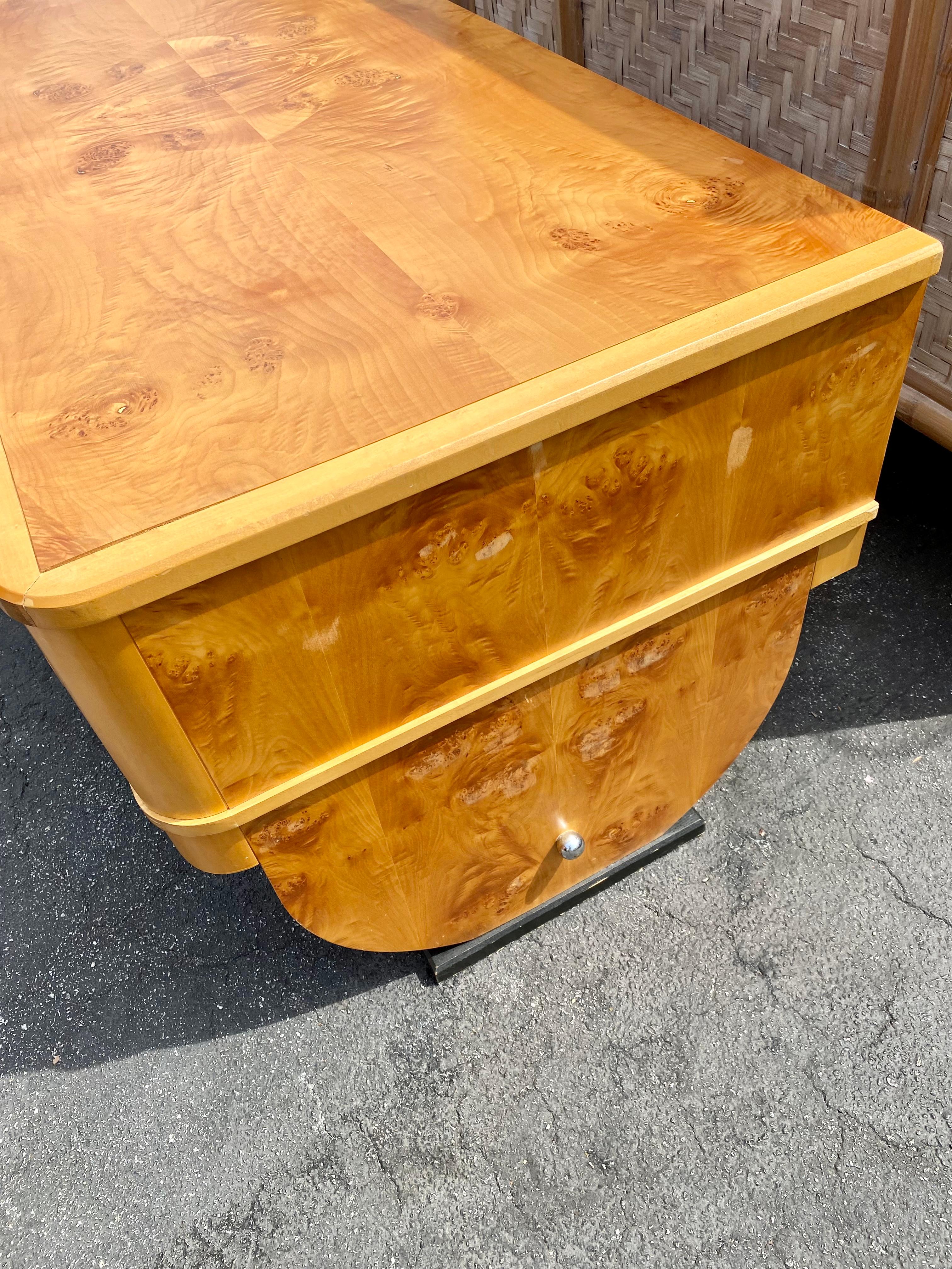 1970s Milo Baughman Burlwood Chrome Curved Executive Desk For Sale 4