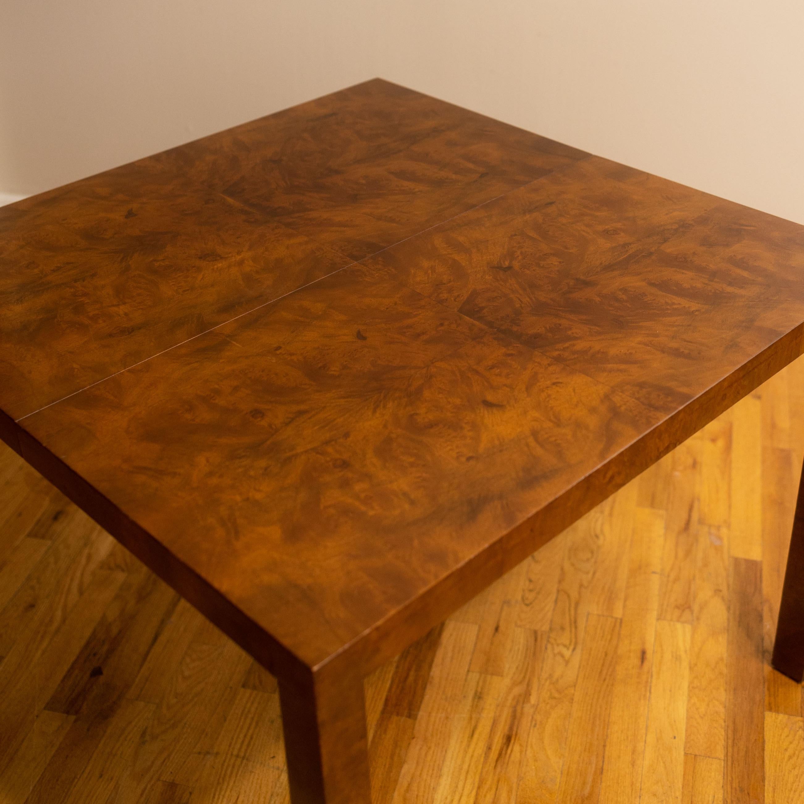 1970s Milo Baughman Burlwood Extension Dining Table for Directional In Fair Condition In Chicago, IL