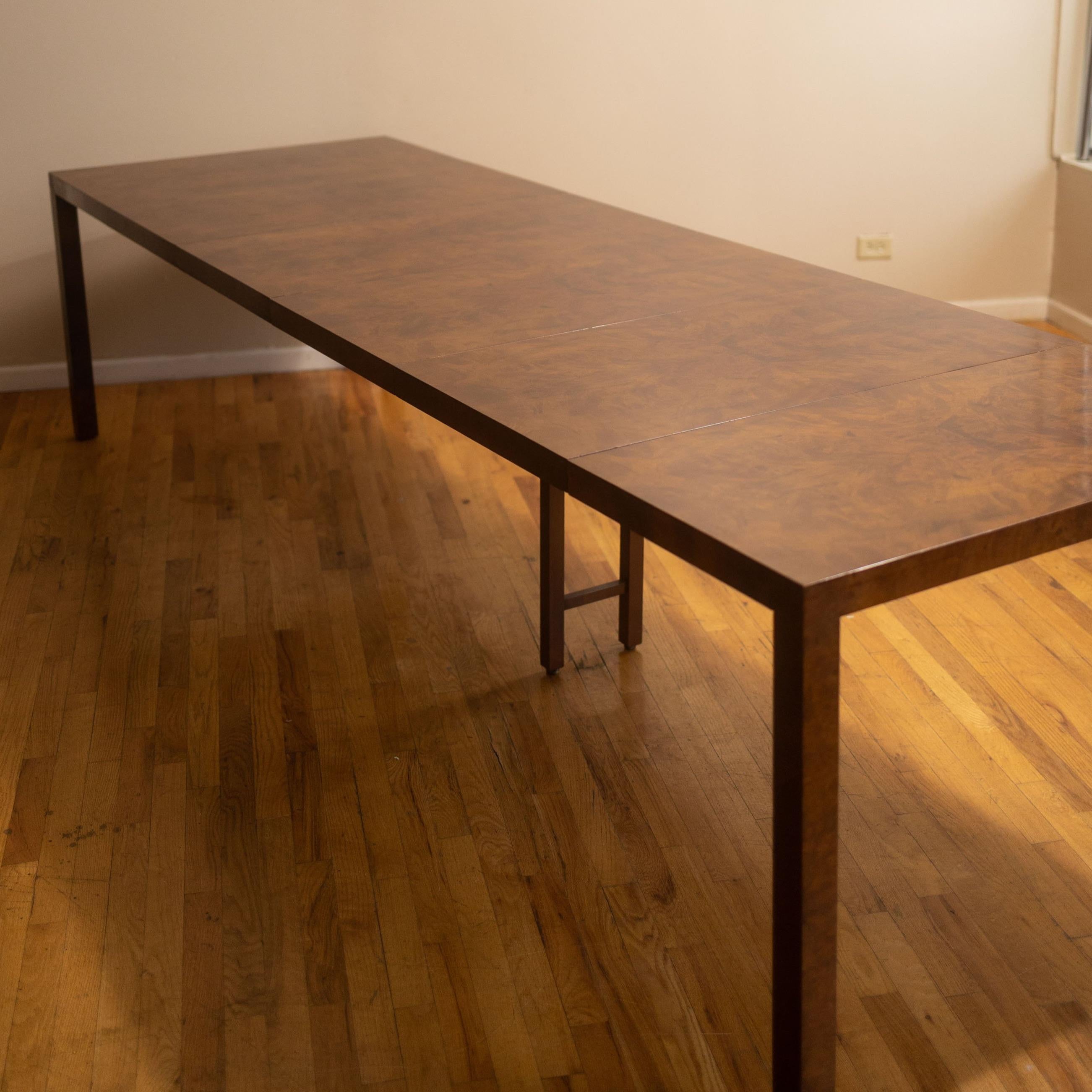 Wood 1970s Milo Baughman Burlwood Extension Dining Table for Directional