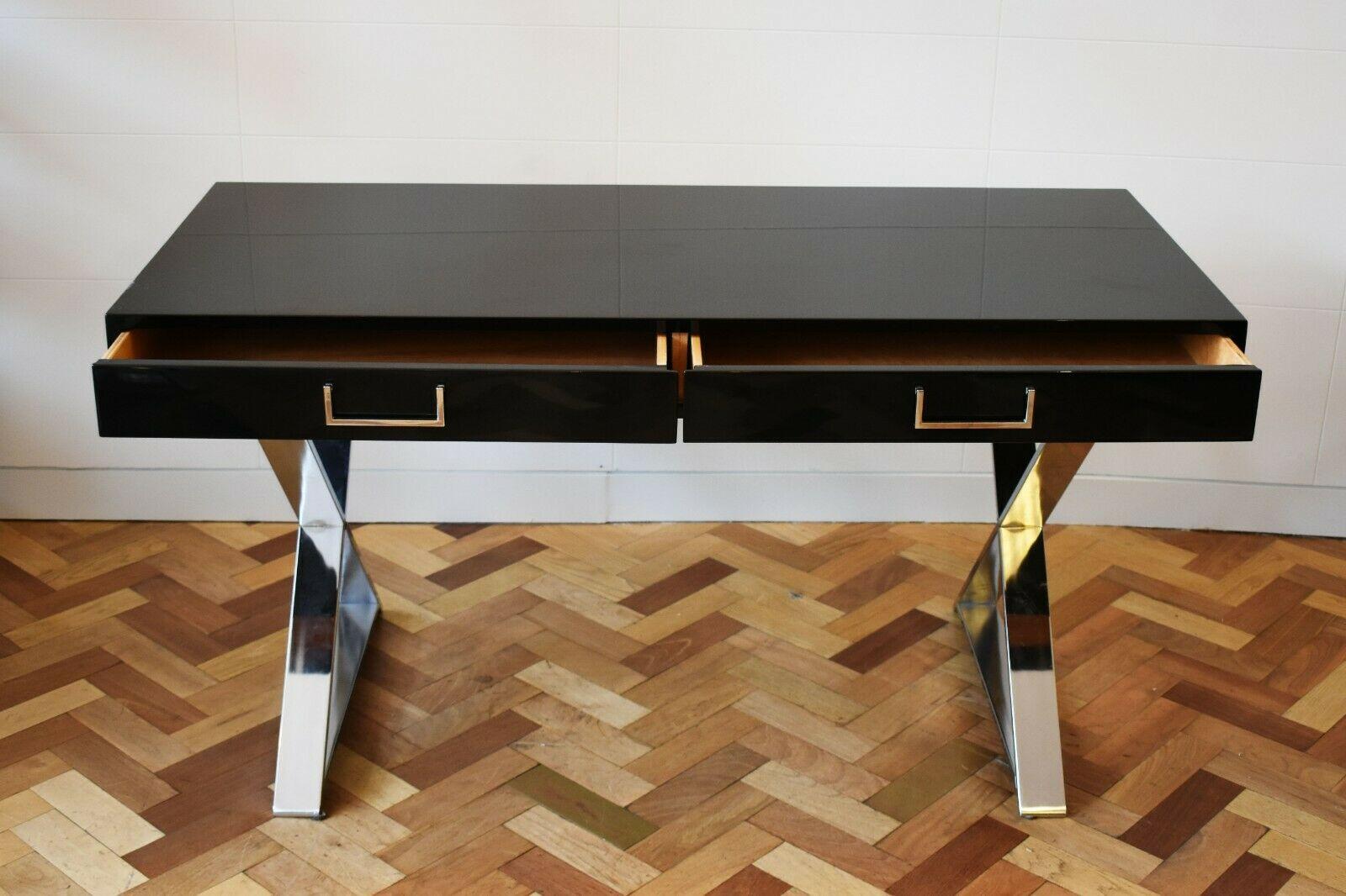 Lacquered 1970's Milo Baughman Campaign Desk / Console / Dressing Table